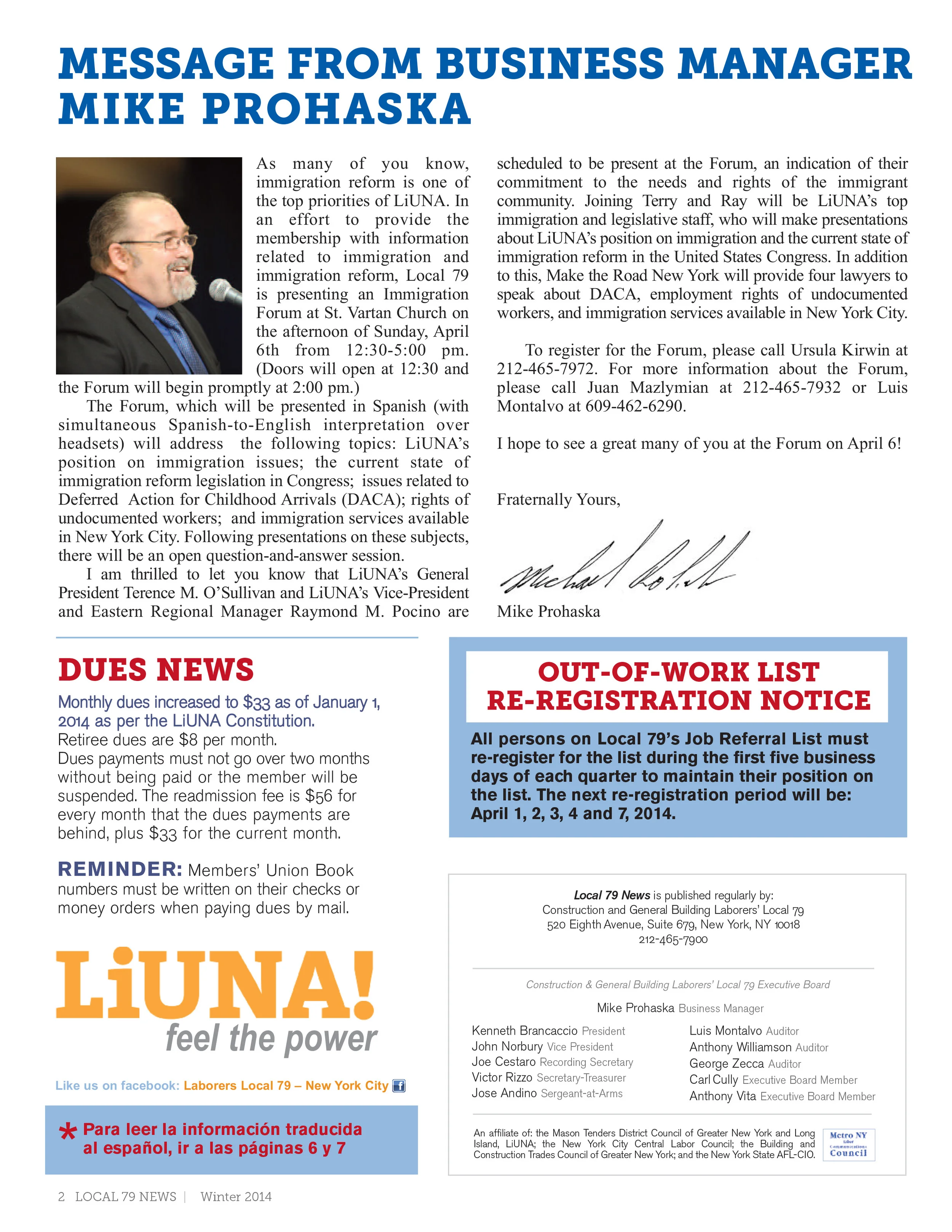 Laborers Local 79 newsletter masthead