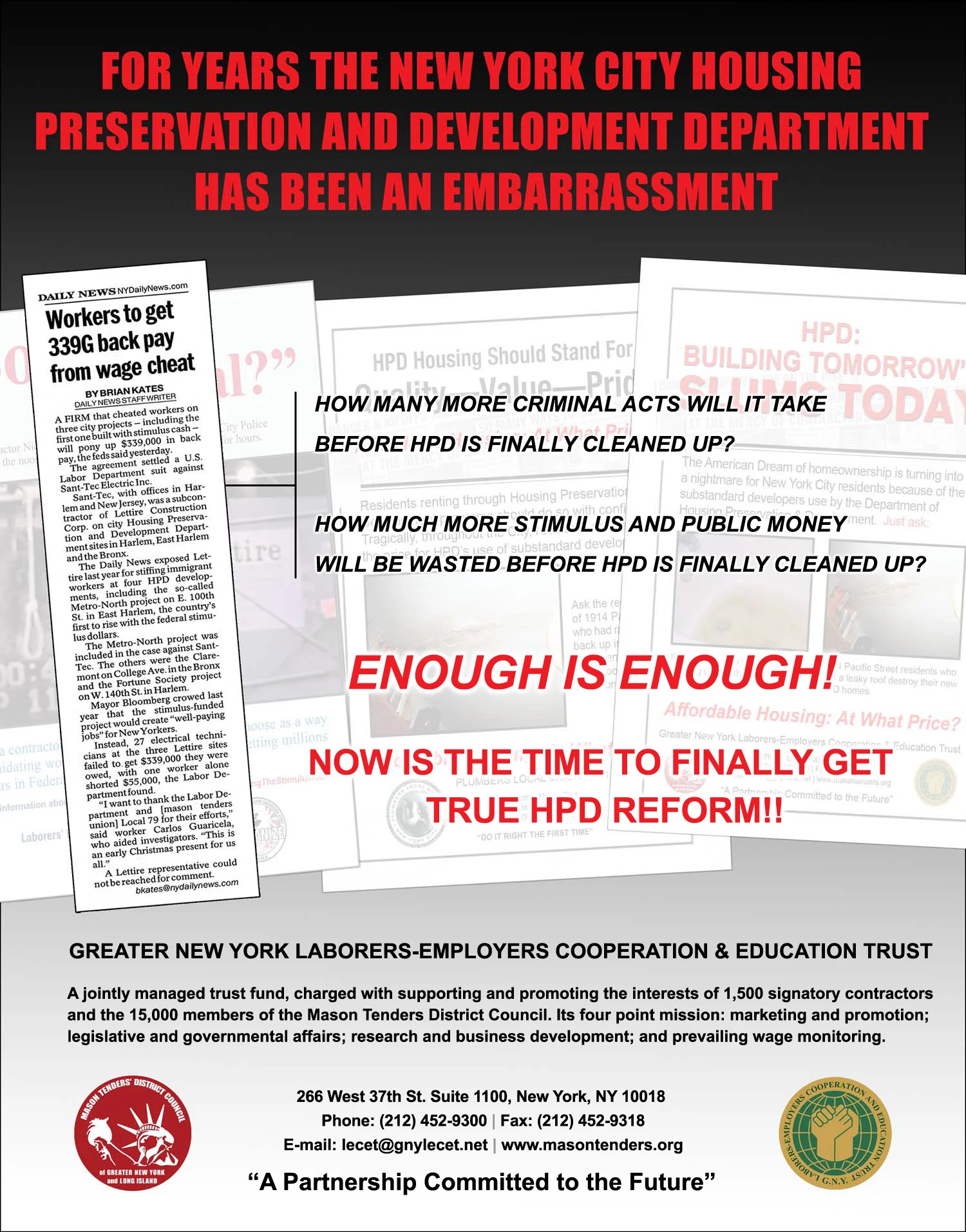 Newspaper ad for HPD campaign