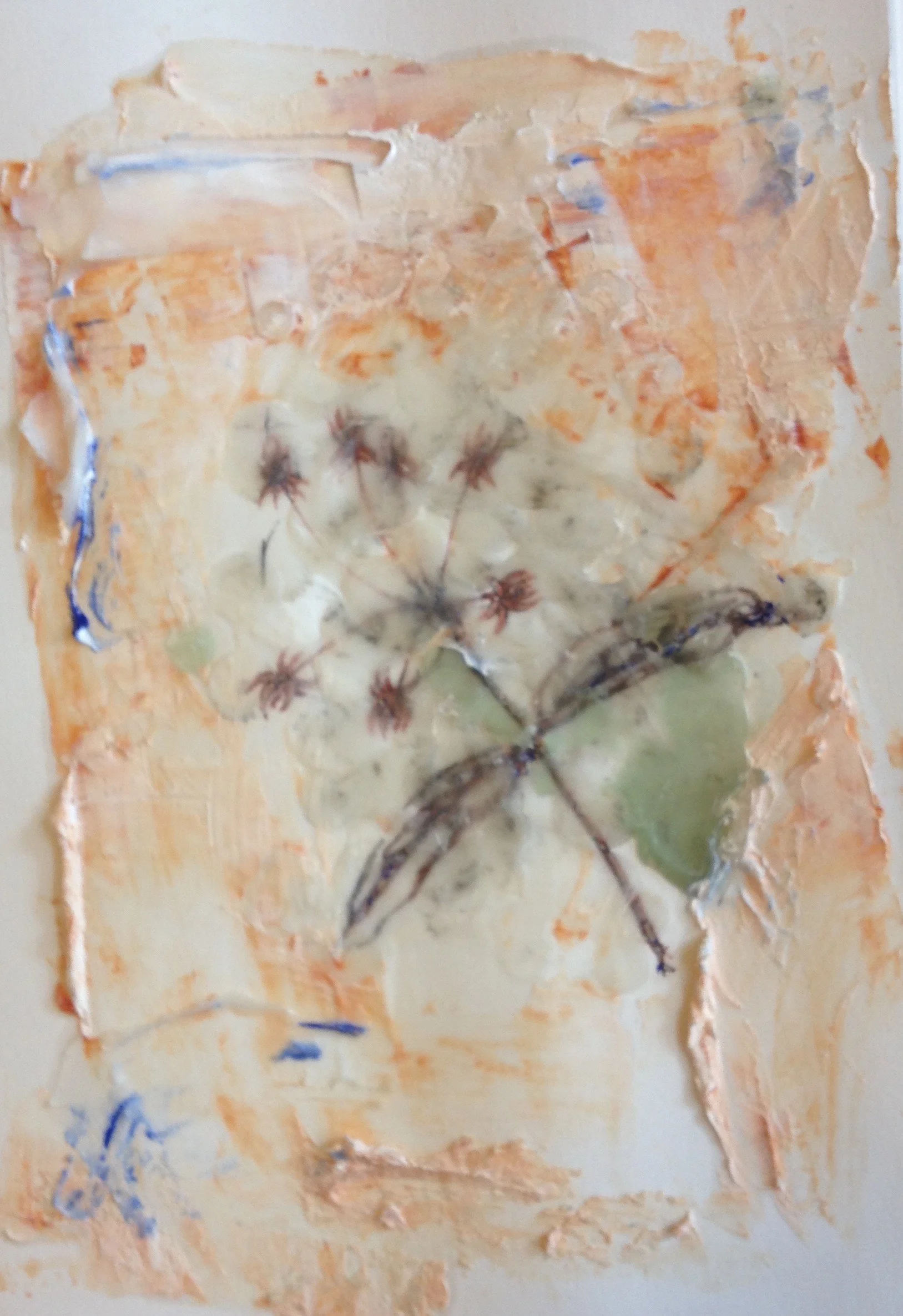  Mixed media on paper: Ink, oil paint, wax.&nbsp; 