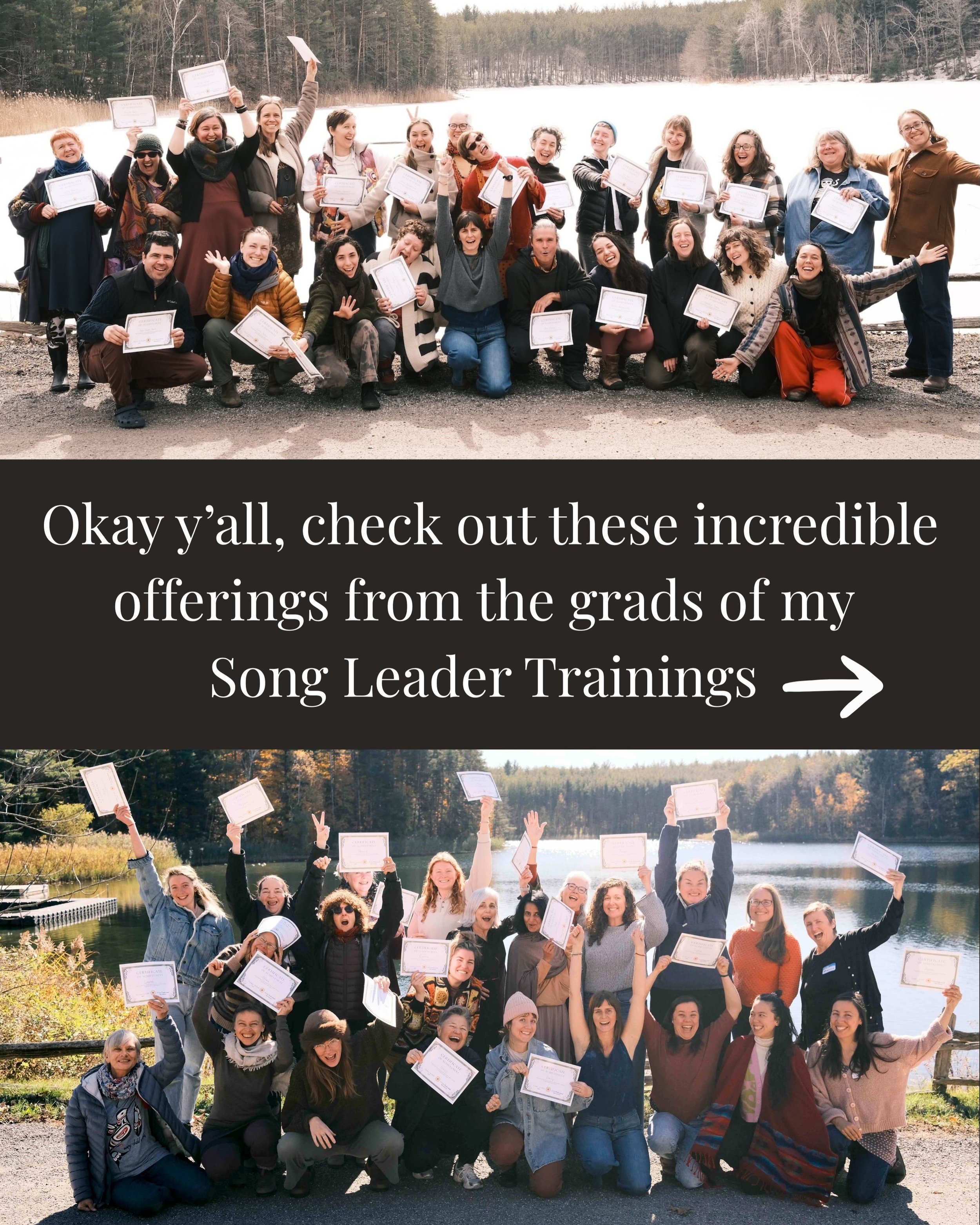 Check out these incredible (public) offerings from the grads of my Song Leader Trainings ☝️

And the private ones not listed, from the grads who are bringing Community Singing into their current work. 

These trainings are for folks who want to step 