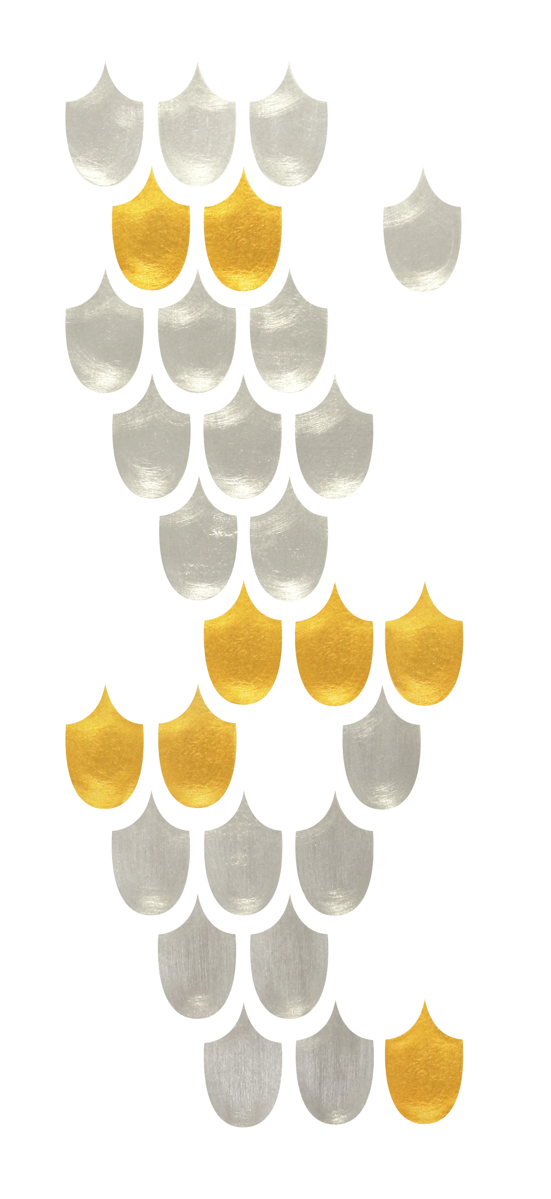 Ariane , 2019, custom data, gold and silver leaf on BFK Rives paper, 30 x 14 inches.