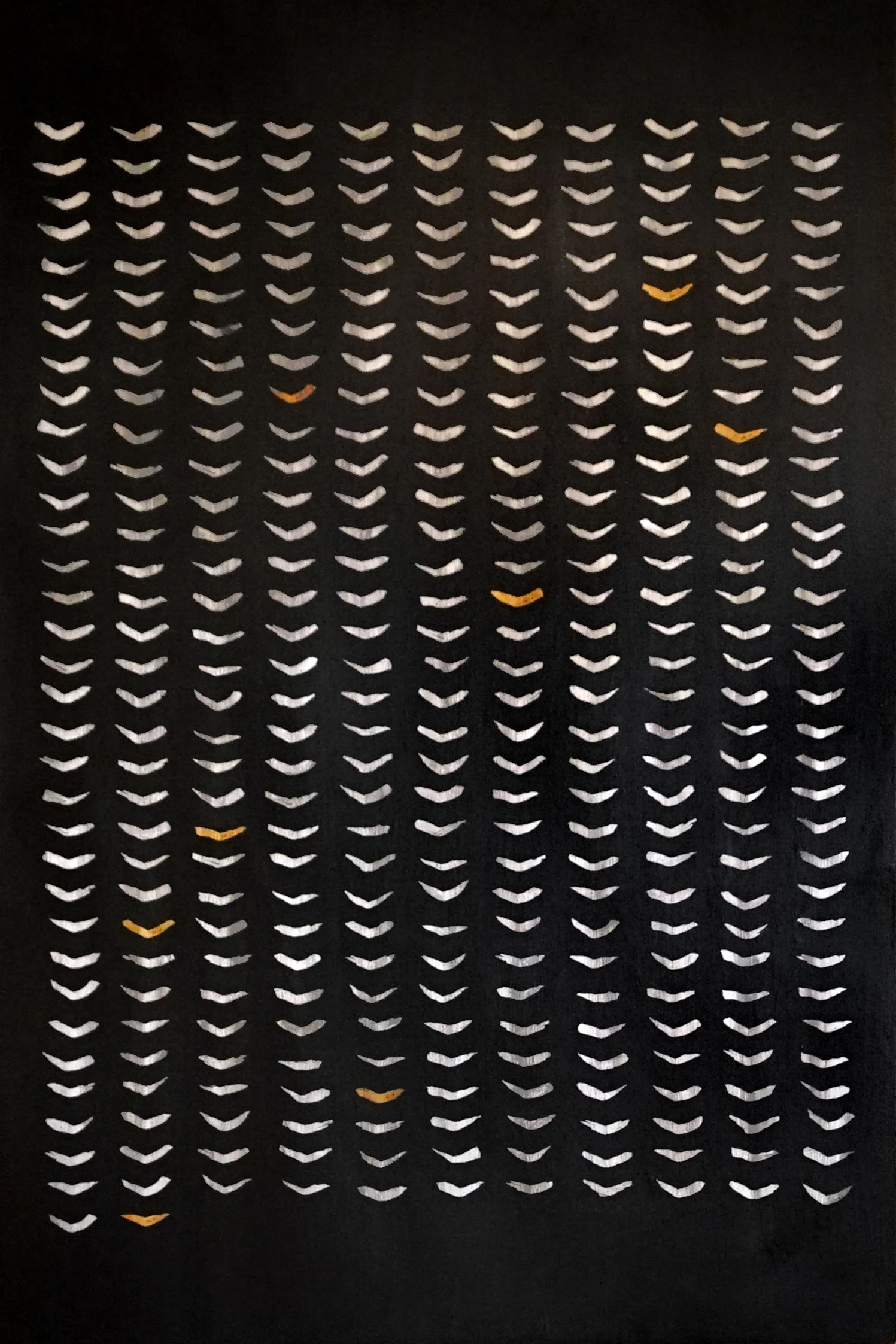 A Day’s Work: Gender Pay Gap Calendar, 2019, Milk Paint, Gold and Silver Leaf on panel, 72 x 48 inches