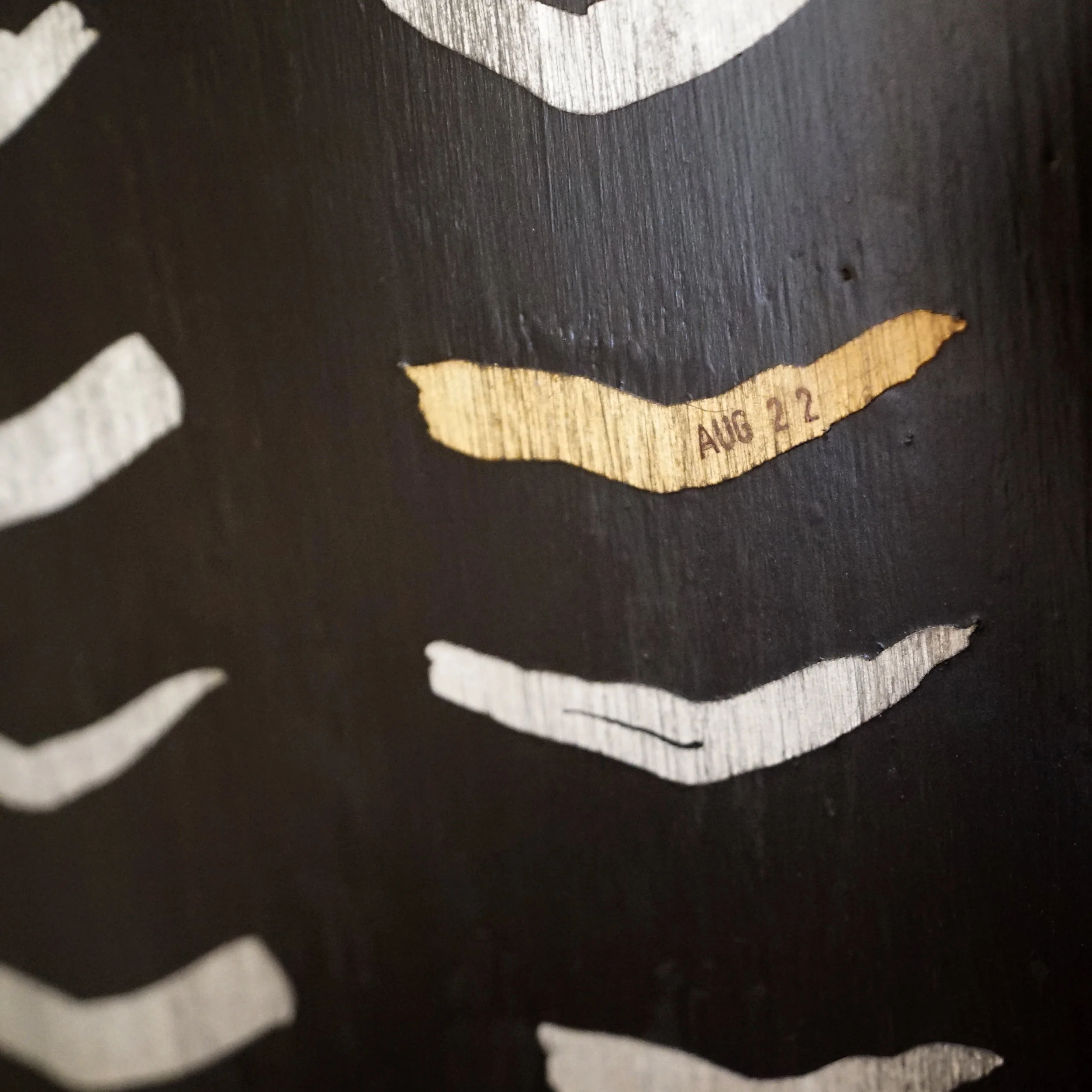 A Day’s Work: Gender Pay Gap Calendar, 2019, Milk Paint, Gold and Silver Leaf on panel, 72 x 48 inches (detail)