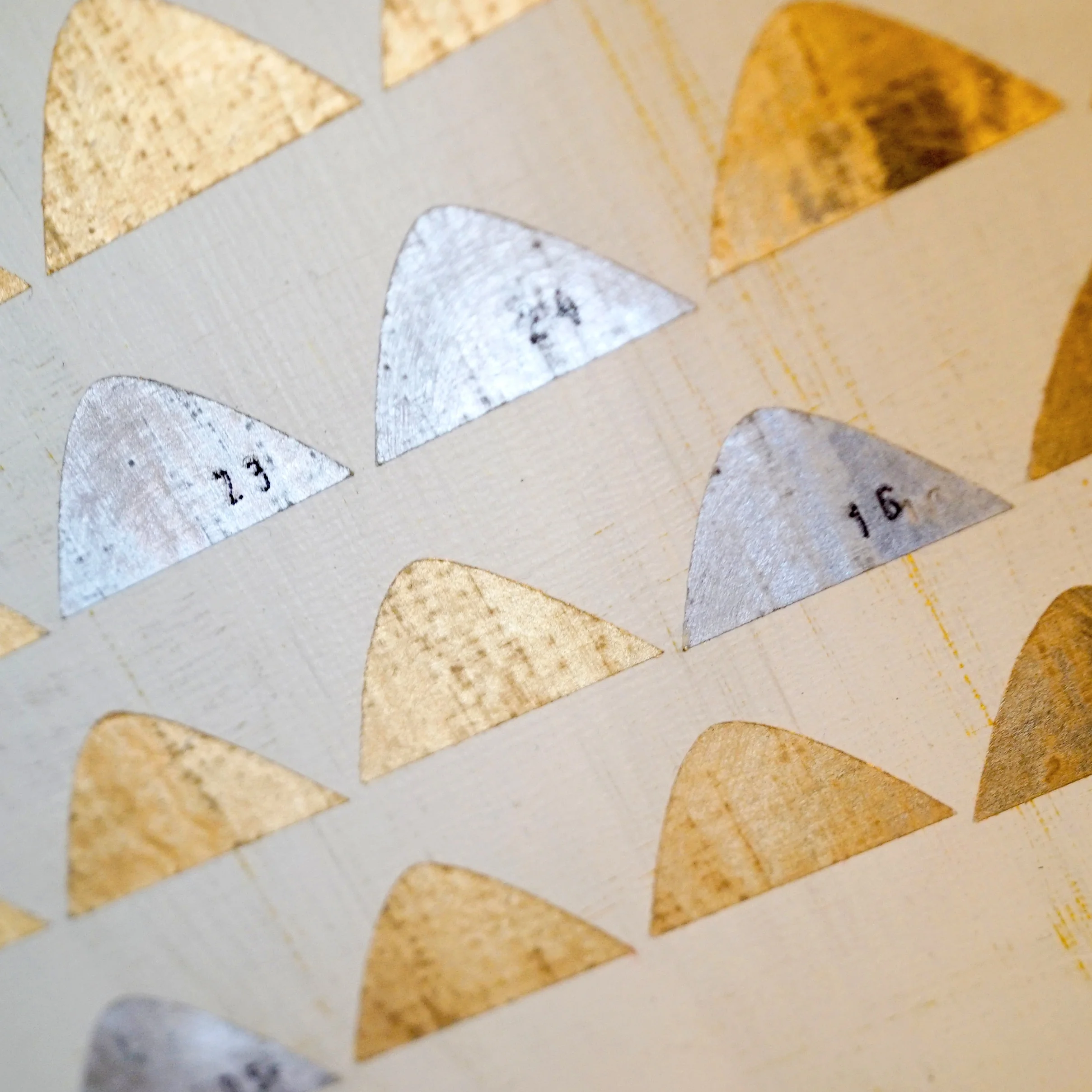 Glass Ceiling, Glass Floor: Women in Leadership, 2019, Acrylic, gold and silver leaf on panel, 24 x 18 inches (detail)