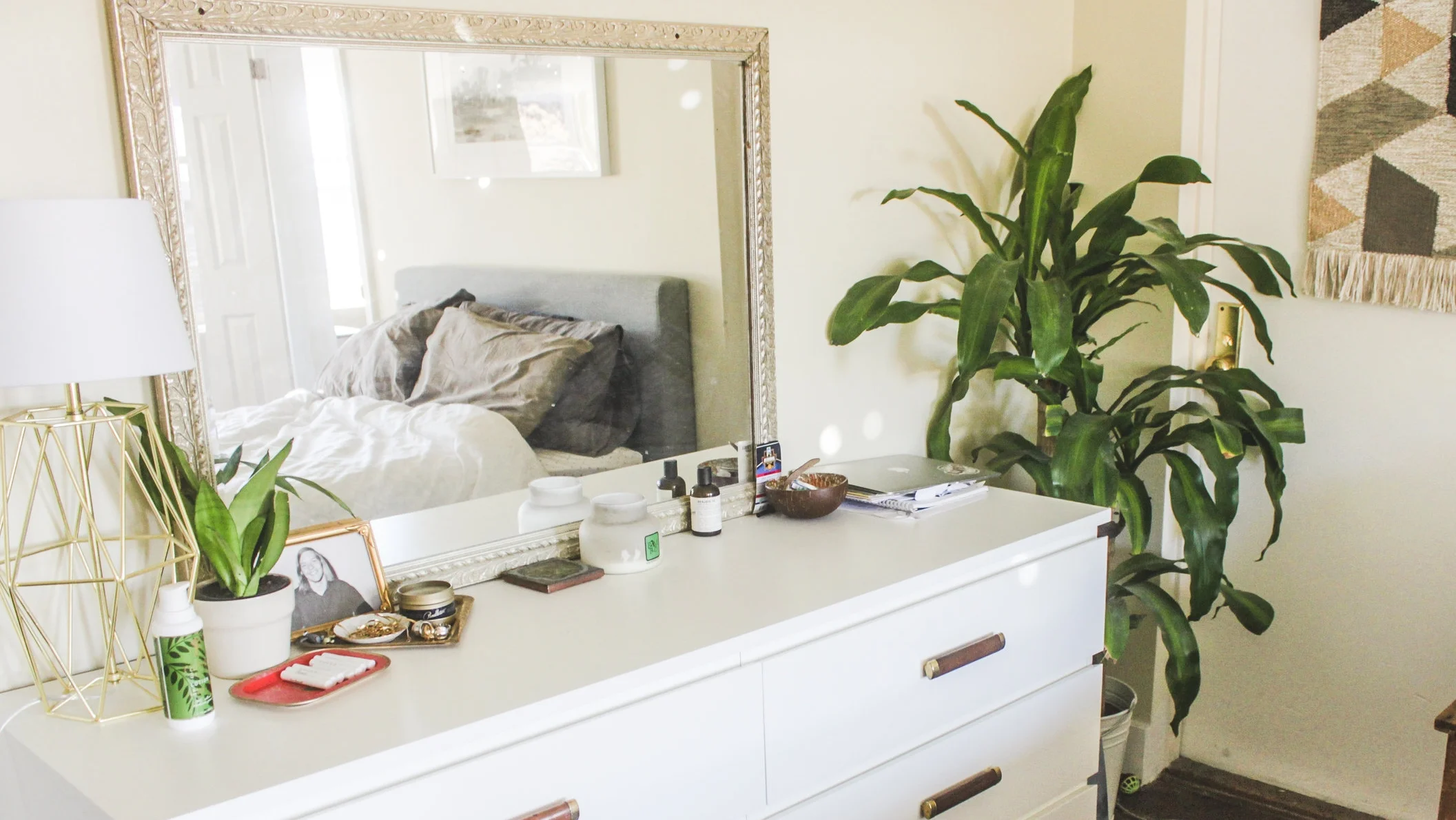 gold lamp: target // gold mirror: thrifted from craigslist full post on how i upgraded this ikea dresser coming soon!