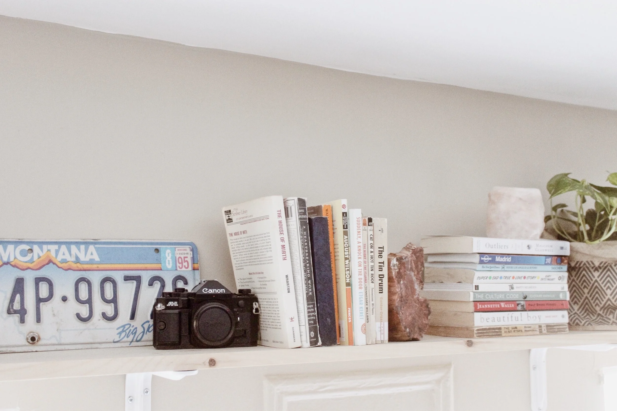 shelf items: thrifted and/or from my grandma's basement