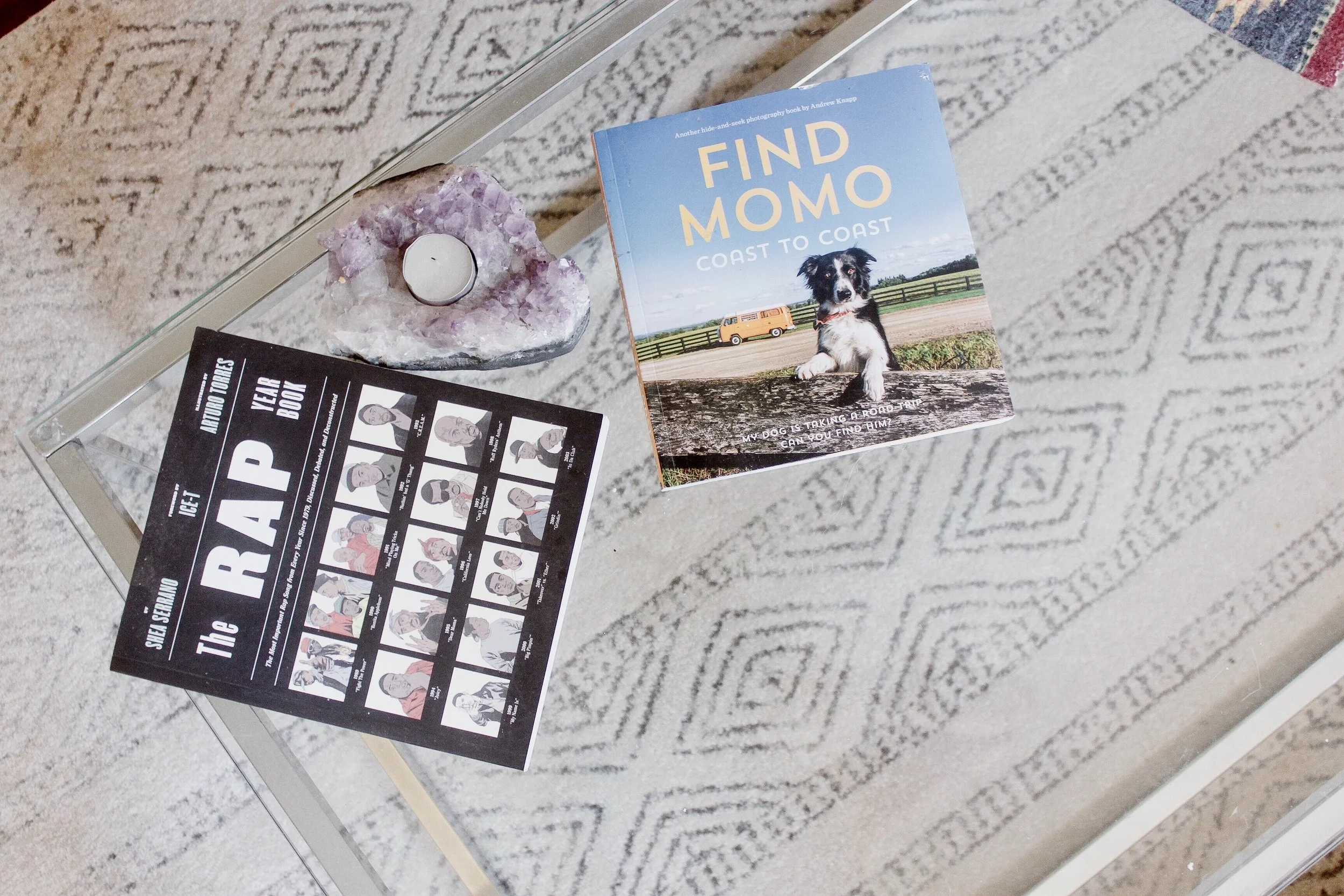 his and hers coffee table books. (find momo is an iSpy book featuring a very cute dog hiding all around the country, highly recommend)