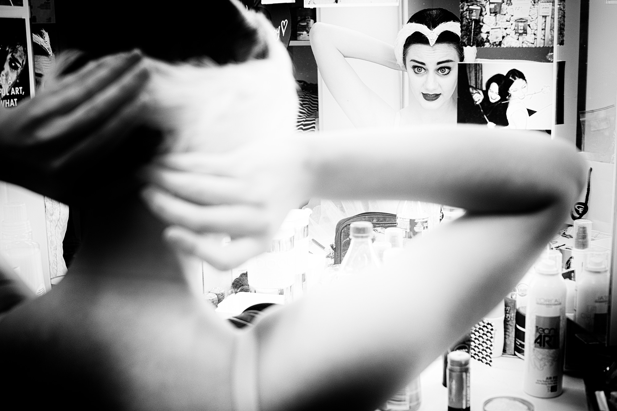 Preparing for a performance of Swan Lake.