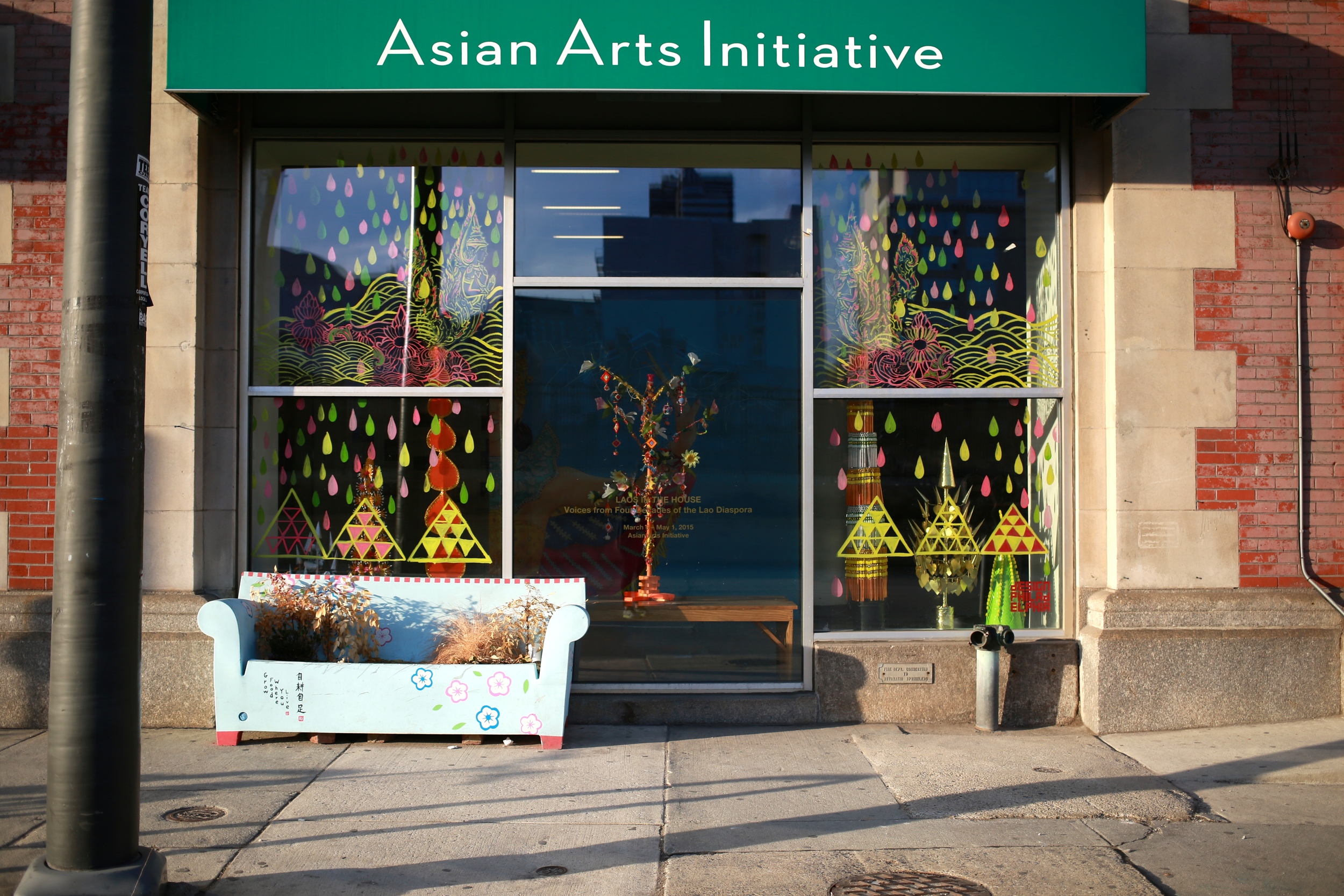  Front view of Asian Arts Initiative gallery window at Asian Arts Initiative. 