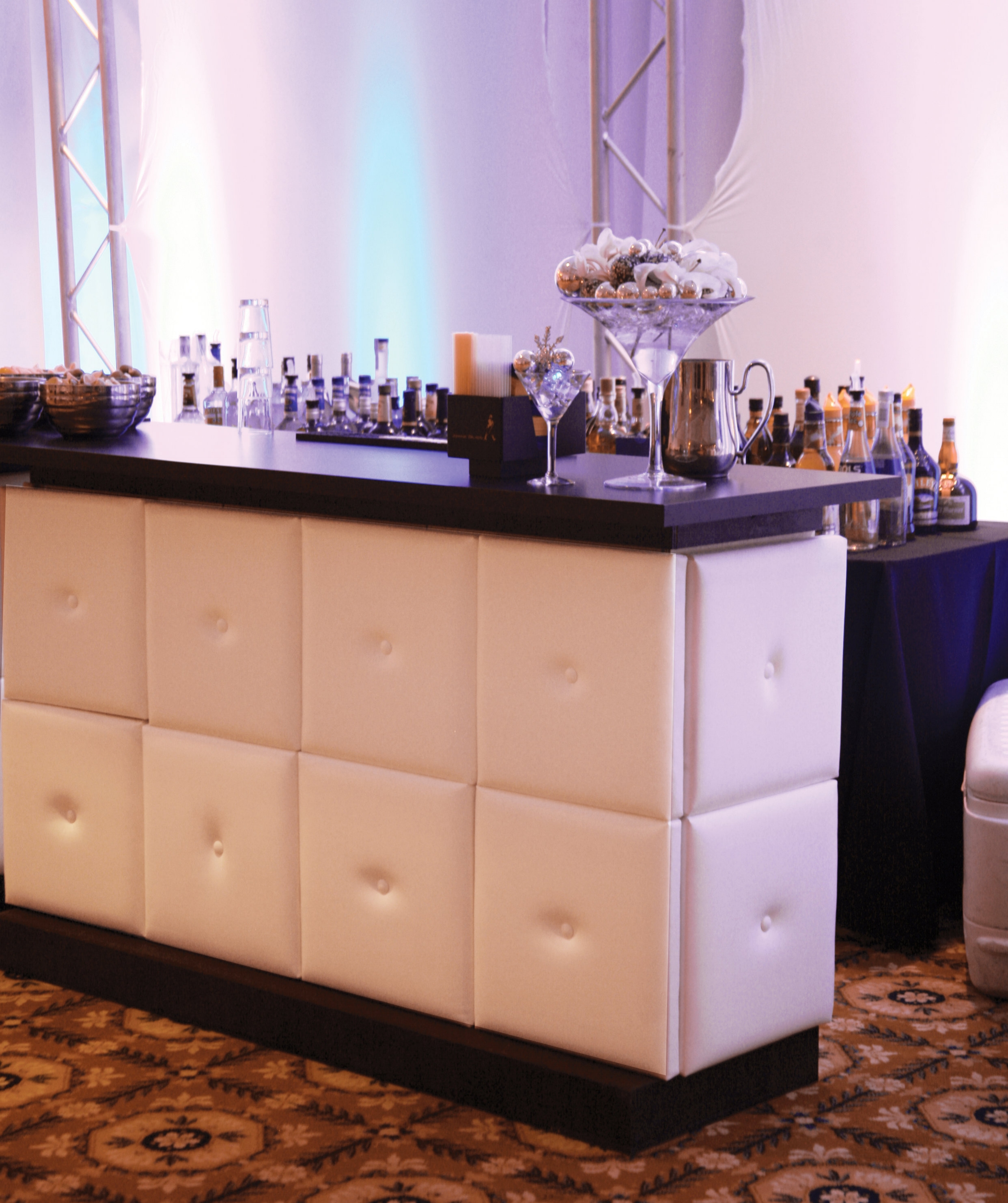 Wall Pixels used as "upholstery" for bar.