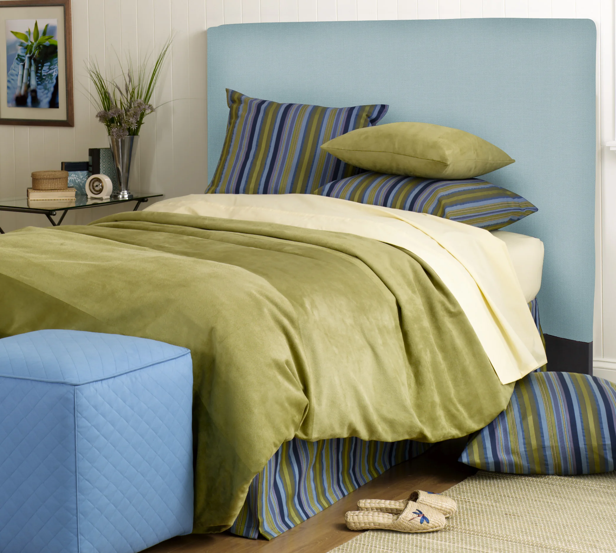 Slipcovered Headboard in Sterling Breeze shown. view all available options online >