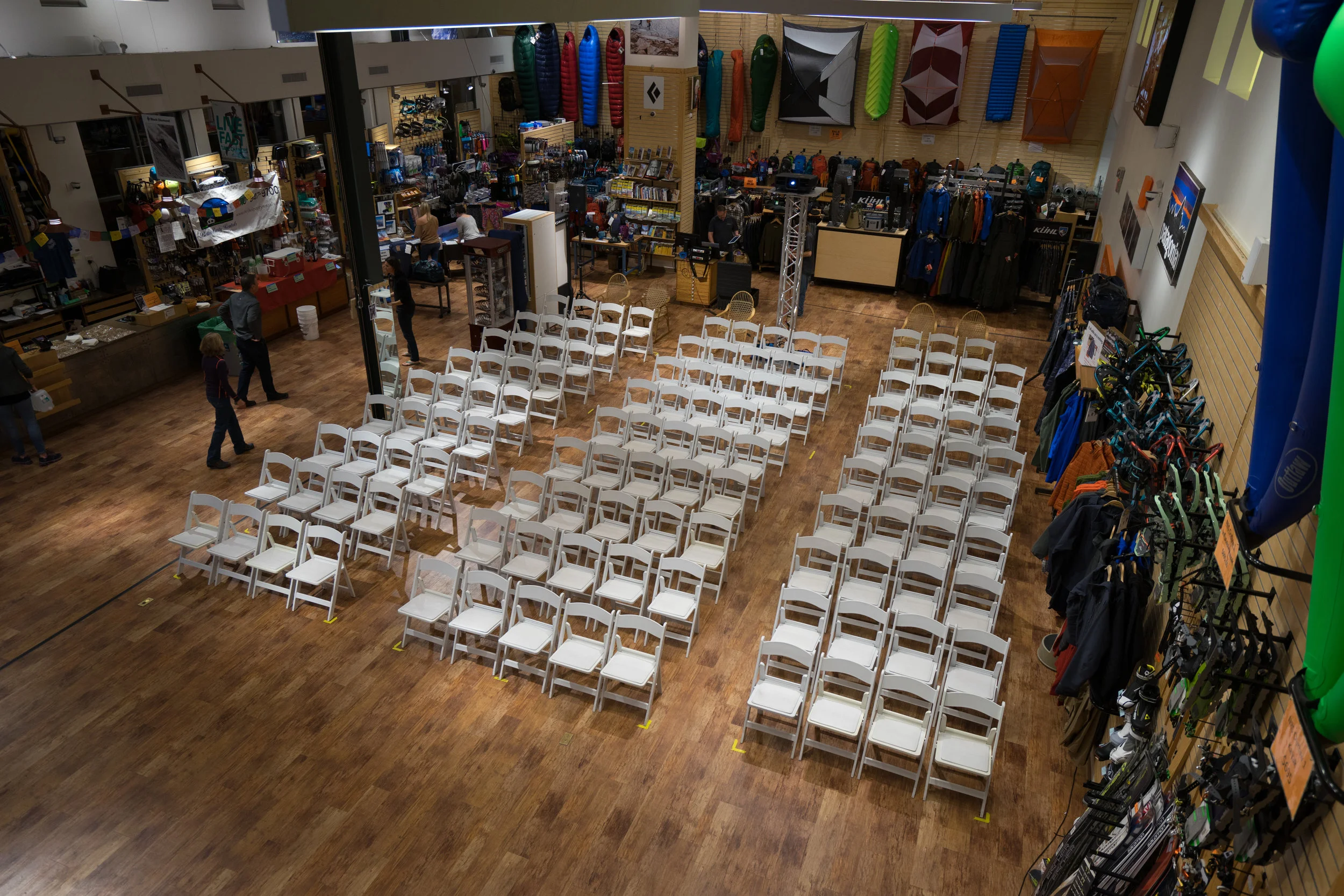 Quite the store transformation! Thank you to Bethel Party Rentals for donating the chairs for 5Point Night at Bristlecone!
