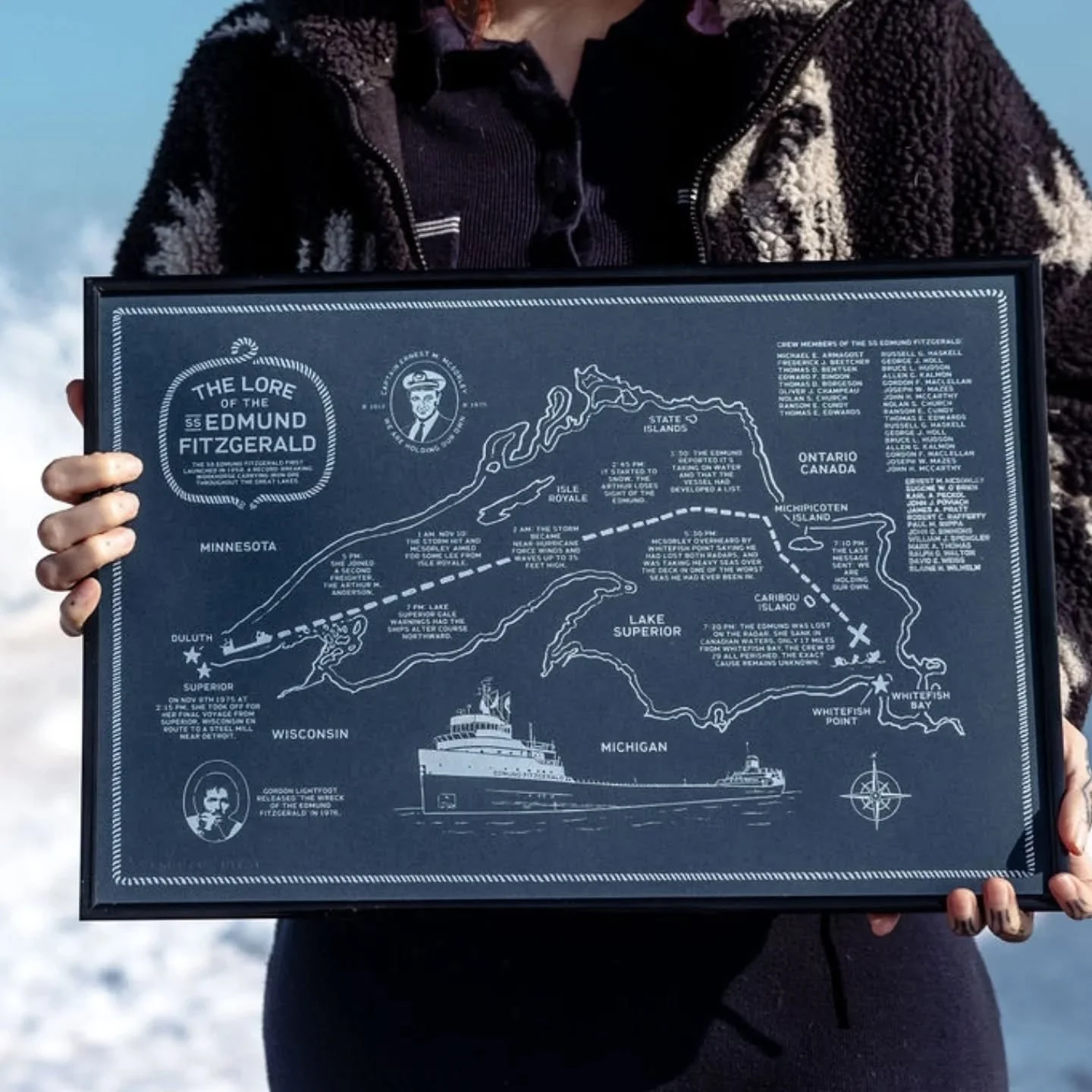 Make your dad cry this Father's Day 😭

The Lore of the Edmund Fitzgerald 
🌊 Honors the greatest Midwestern maritime tragedy 
🌊 Was all drawn by hand - including the font I made based on the ship's lettering
🌊 Screen printed in Marquette, Michigan