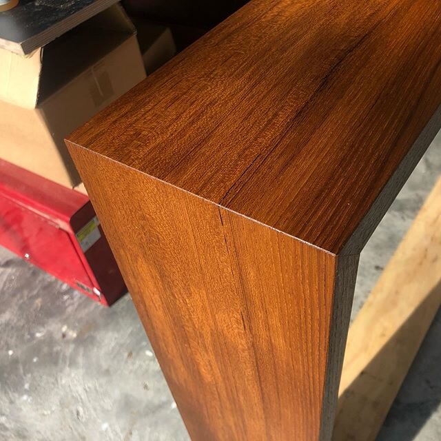 Mid century warmth. I did a couple of finish samples yesterday for the client but are going with this on the fire place surround. Part of this job will have whiskey storage so I think this colour will be the ticket. Would like to see it with some fab