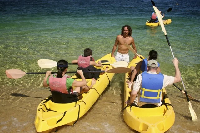 Glass bottom kayak and snorkel excursion Kayak to the Arch in our glass bottom kayaks and enjoy the marine life as you take a break to snorkel by Lands End.