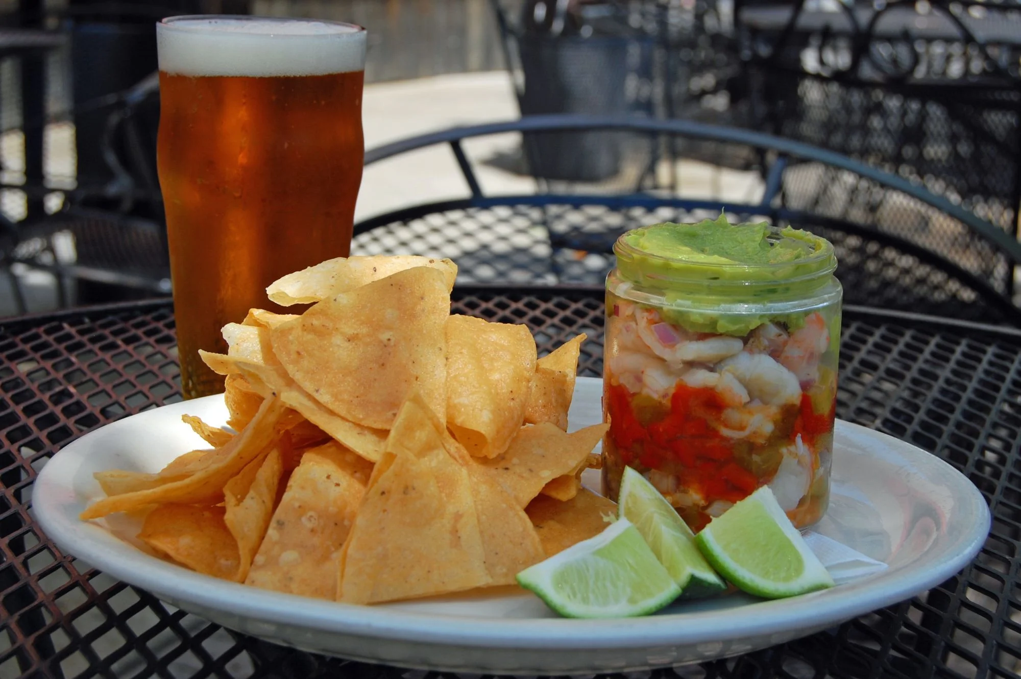 By-the -Sea special : fresh fish cerviche, shrimp cocktail, chips, salsa, guacamole, ice cold Coronas and Pacificos. $25 per person. 