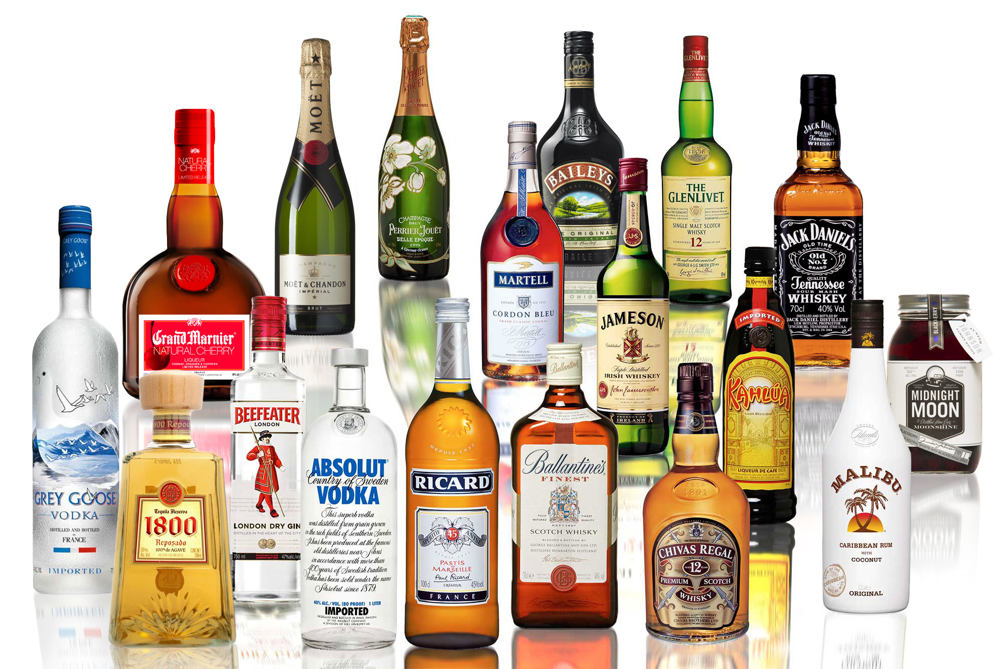 Spirits Package 2 : $350. assorted sodas, Corona beer, Modelo beer, bottled water, Grey Goose vodka, Pina Colada mix, Kahula, Cranberry juice, Jack Daniels Black, Rum, Tequila Don Julio, mineral water, Margarita mix, White wine, Red wine, assorted nuts, chips, & pretzels. 