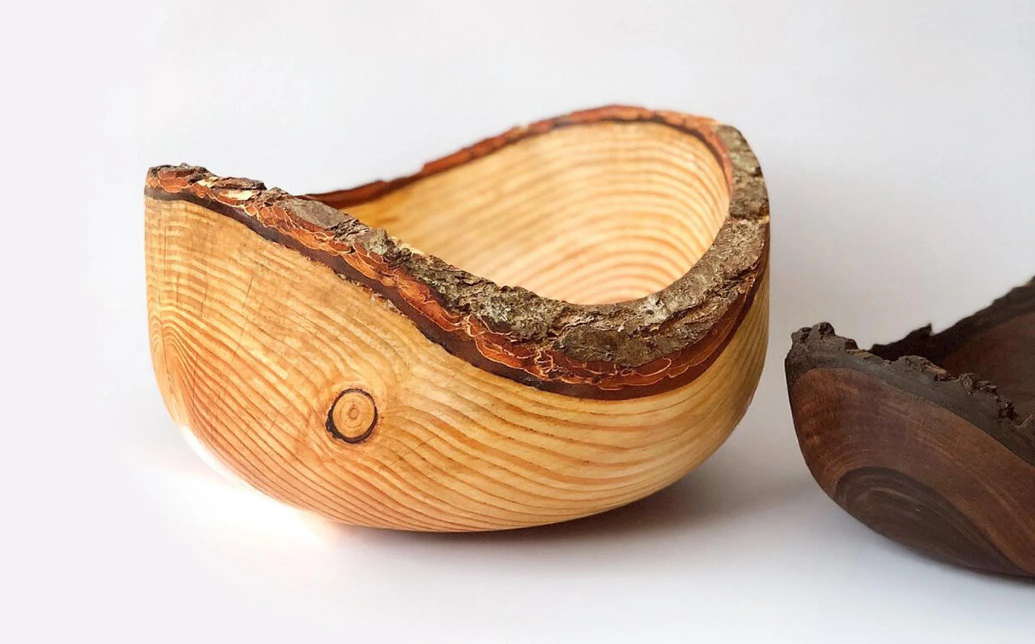 Wooden bowl with live bark edge