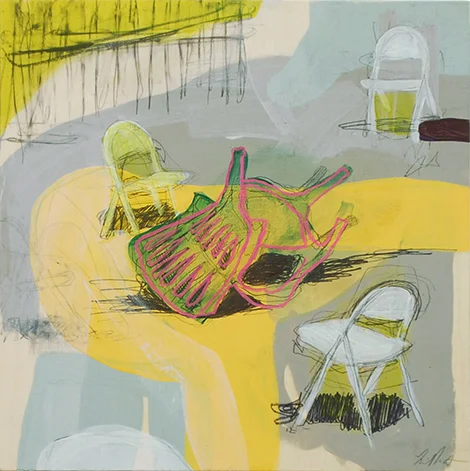 having a hard time (chairs), 2015 acrylic and graphite on panel 12in x 12in private collection