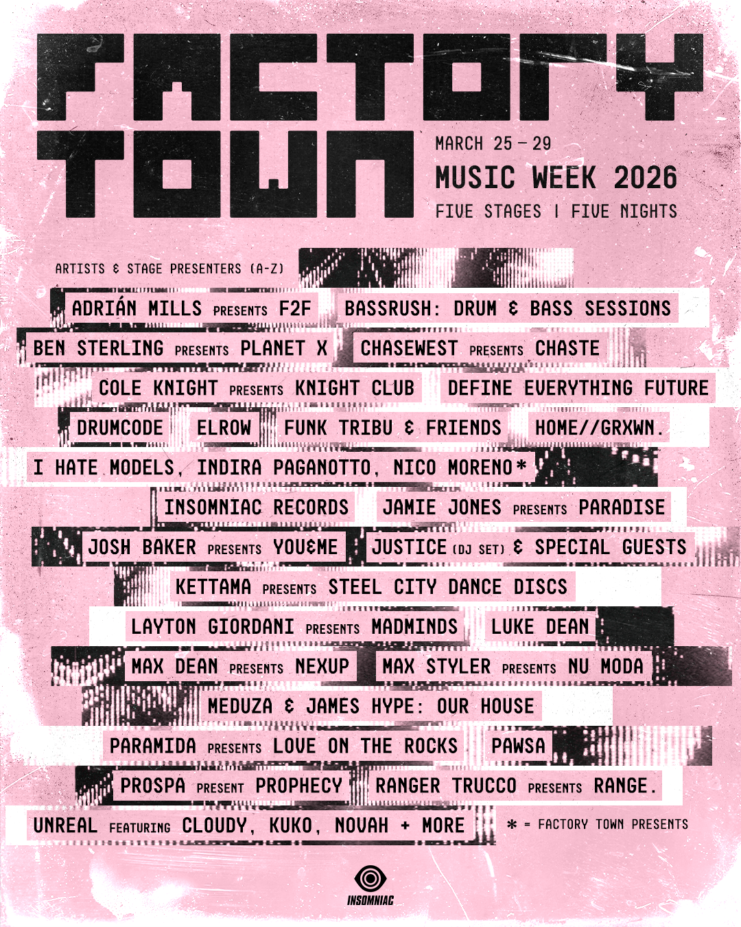 FACTORY TOWN ANNOUNCES HEADLINERS AND PRESENTERS ACROSS FIVE NIGHTS AND FIVE STAGES FOR MUSIC WEEK 2026