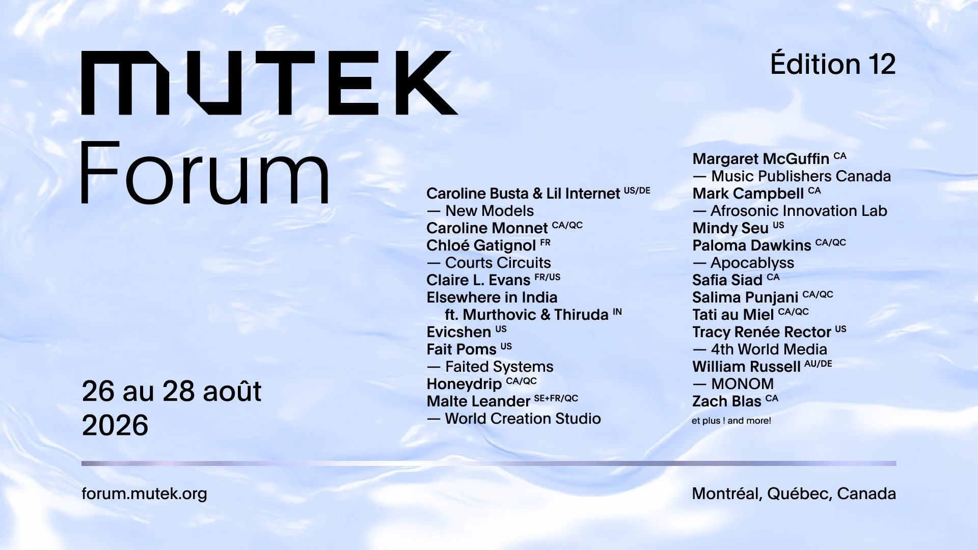 MUTEK MONTREAL ANNOUNCES FORUM PROGRAMME FOR 2026 WITH CAROLINE MONNET, CLAIRE L. EVANS, FAIT POMS, MARGARET MCGUFFIN, MINDY SEU, NEW MODELS