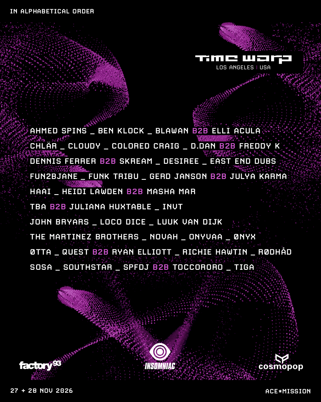 TIME WARP ANNOUNCES ARTIST LINEUP FOR DEBUT LOS ANGELES EDITION, NOV 27-28