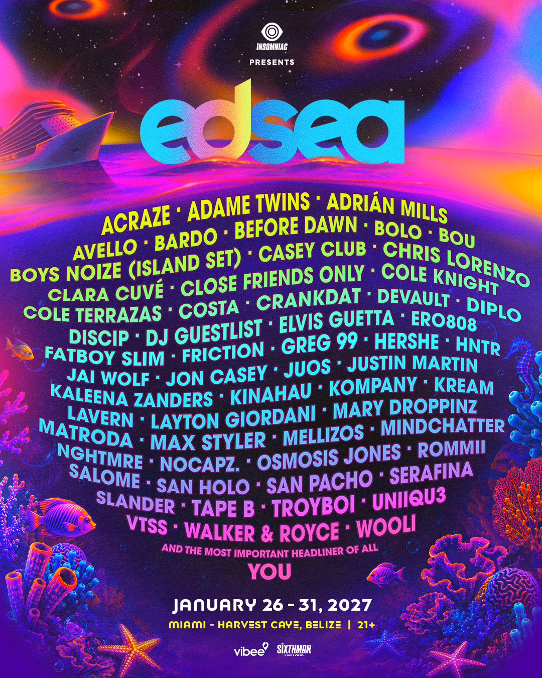 EDSEA RETURNS IN 2027 WITH 50+ ARTISTS ACROSS NINE STAGES AT SEA