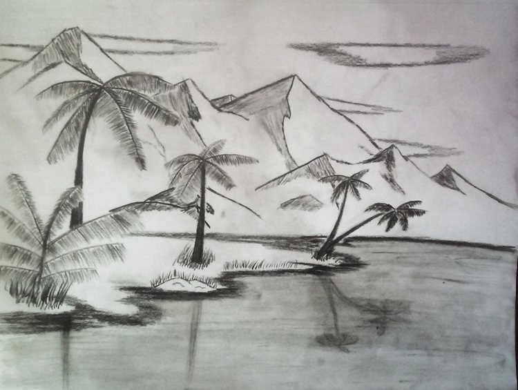 nature+sketch,+beach,+ocean,+palm+trees,+trees,+leafs,+mountains,+sky,+clouds,+black+and+white,+pencil,+nature.jpg