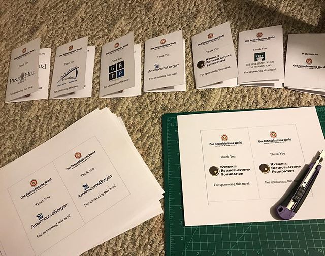 Printing and trimming the table signs for the #OneRbWorld2017 conference in recognition of our amazing and generous sponsors... Why oh why did I forget my straight edge at home?