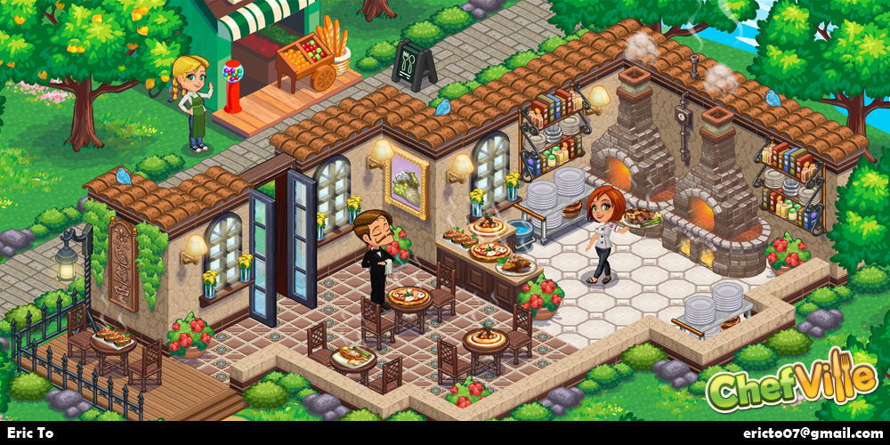 This was the first concept art of a restaurant I designed to sell the art direction of the game.