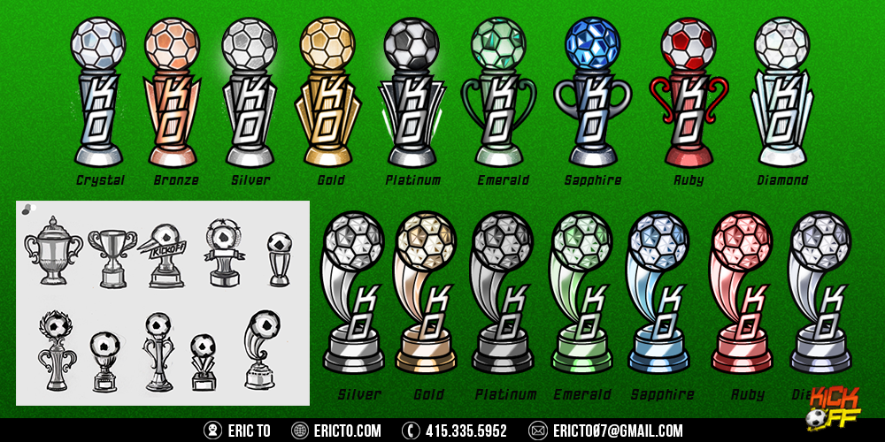 Sketches and final renders for trophies.