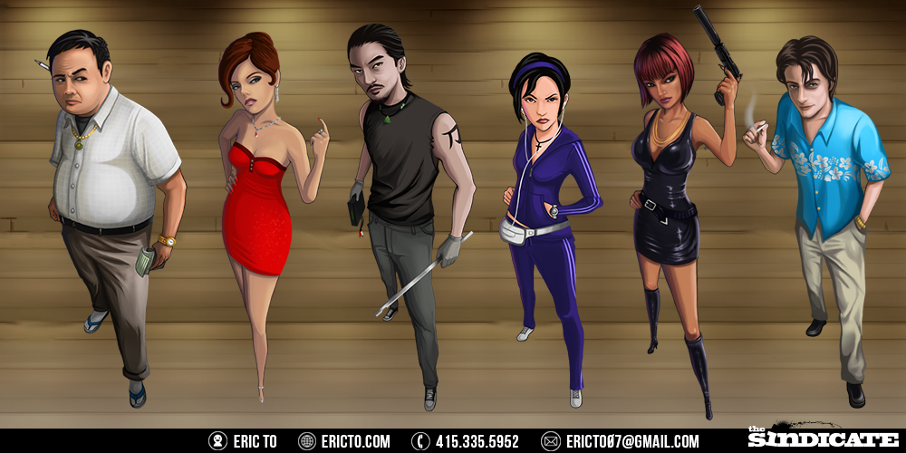 Character designs for a crime game.