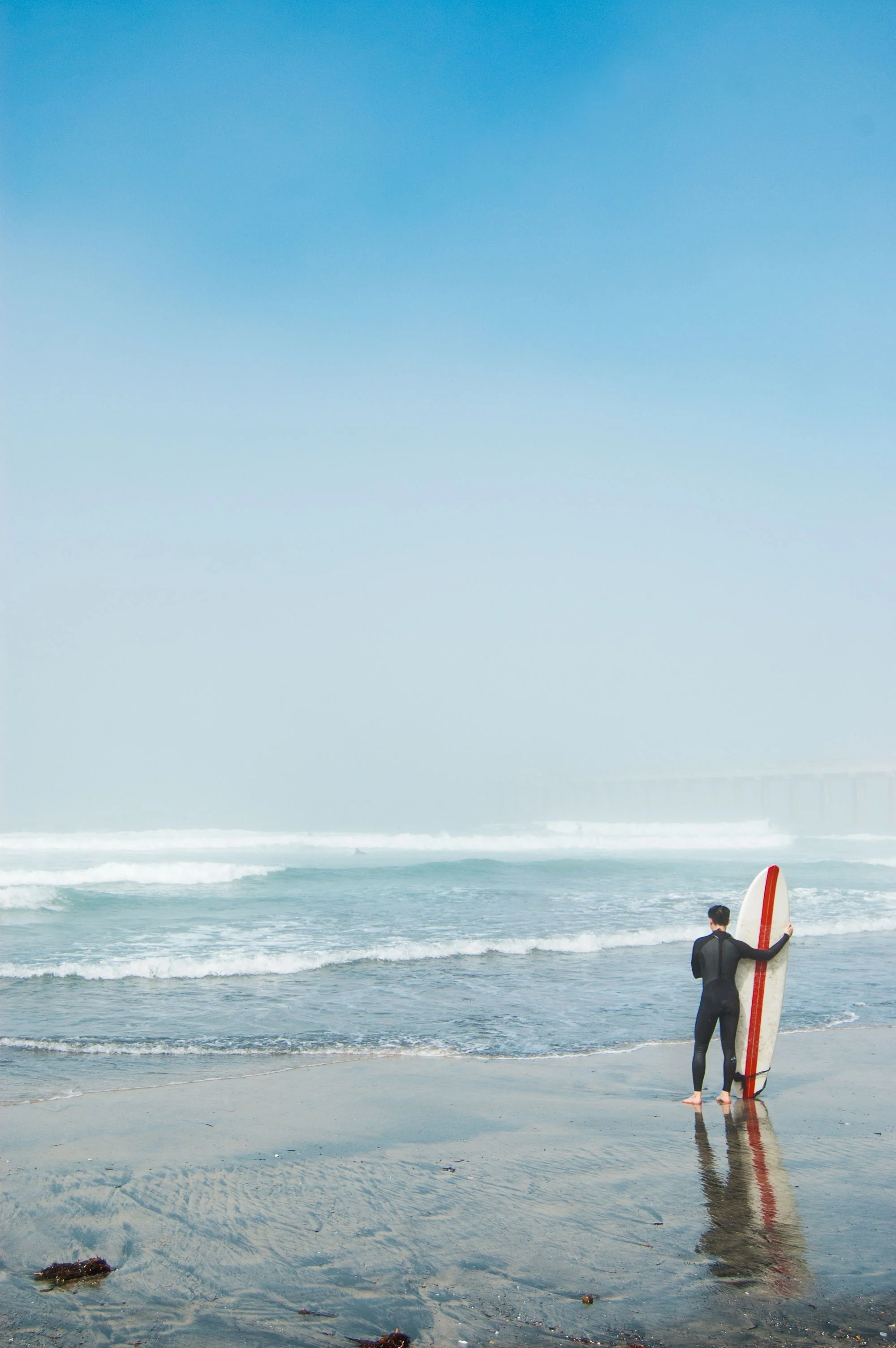 There may have been 30+ surfers in the water, but it was so foggy it was hard to tell.