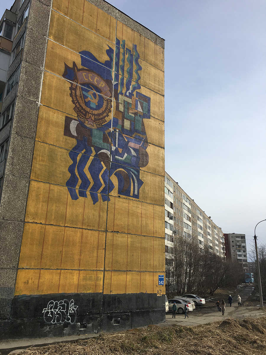 Mural painted on Soviet-era apartment blocks