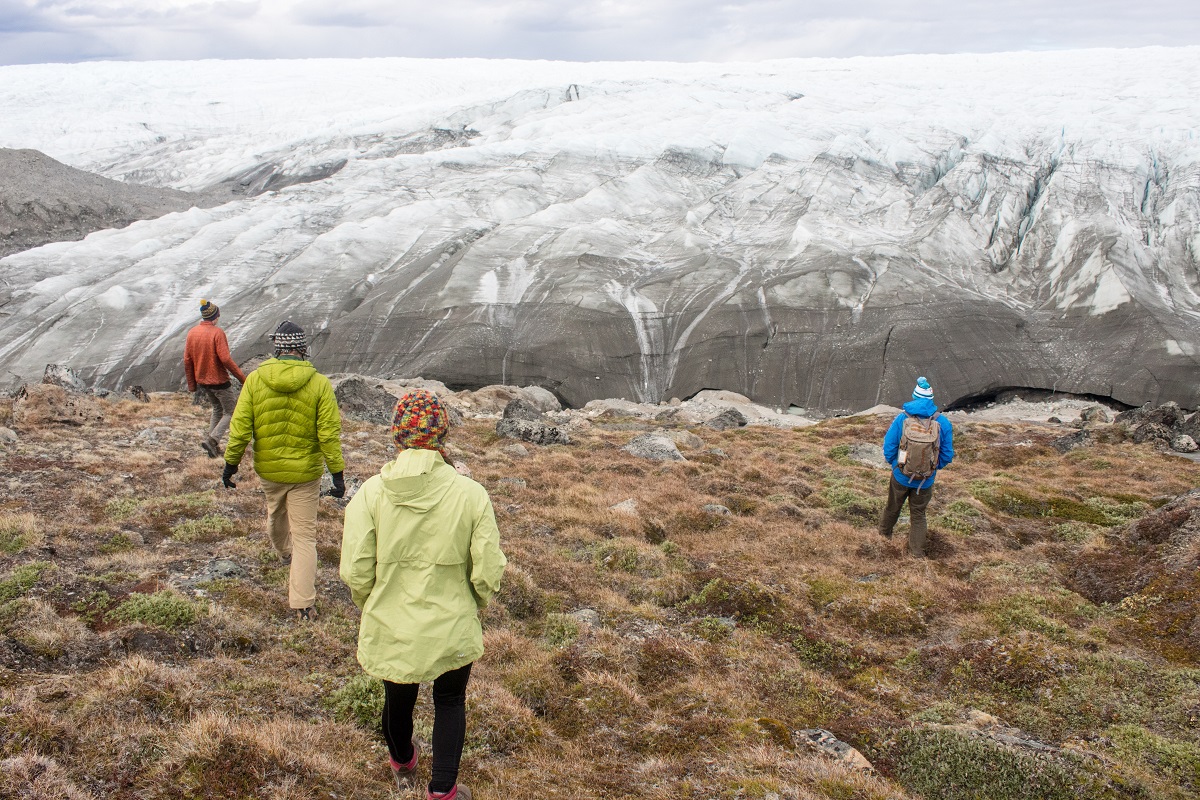The science team went to the edge of the Greenland ice sheet the day before flying out to the field site.