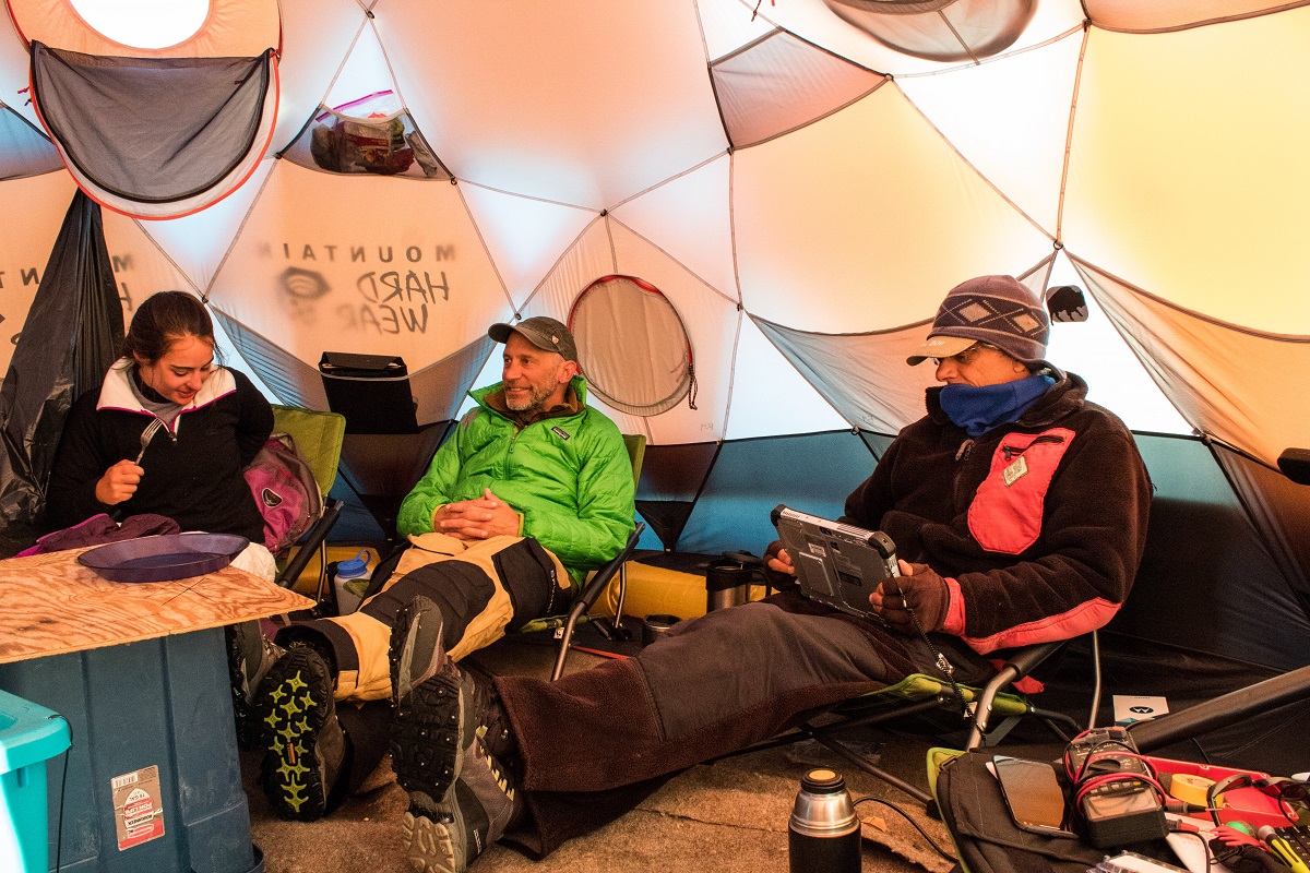   The crew gathered for meals in a tent on the ice.