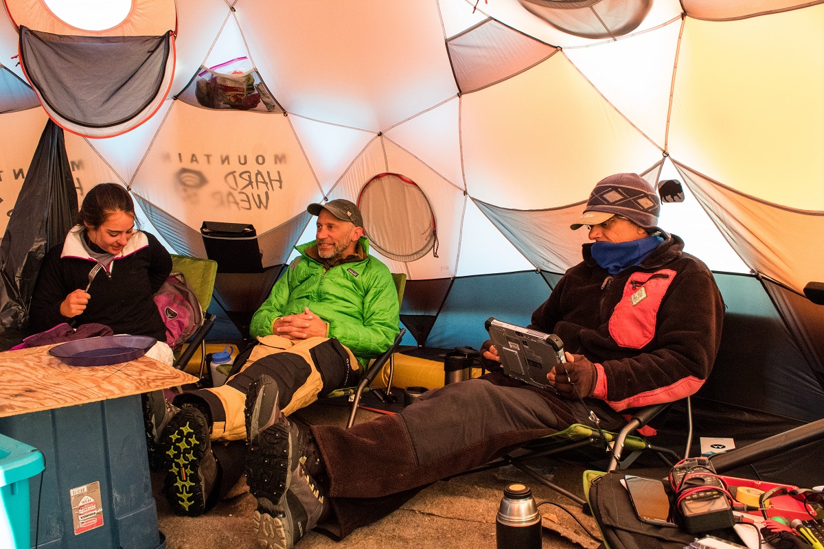 The crew gathered for meals in a tent on the ice.