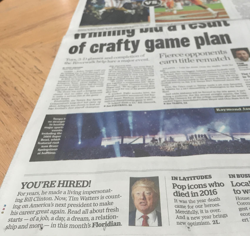 Tampa Bay Times, Tim Watters Donald Trump Impersonator