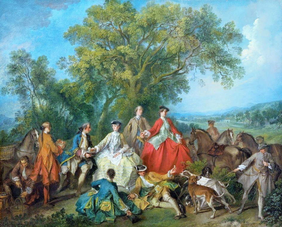 Nicolas Lancret’s painting, Picnic After the Hunt depicting the social aspects of the Hunt game. After a long day of chasing and galloping around a festive celebration would often take place.