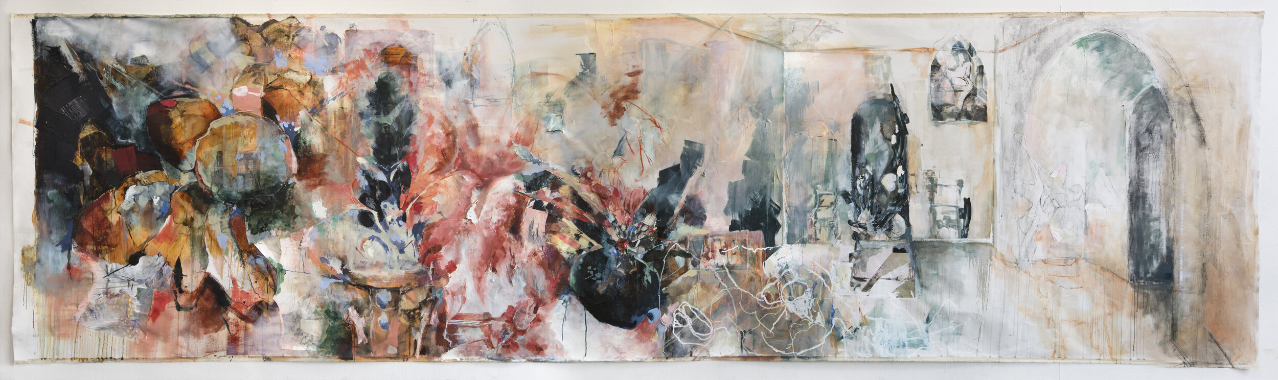   Flesh Fountain , Oil and Mixed Media on  Canvas,   64.5”x 216”, 2021 