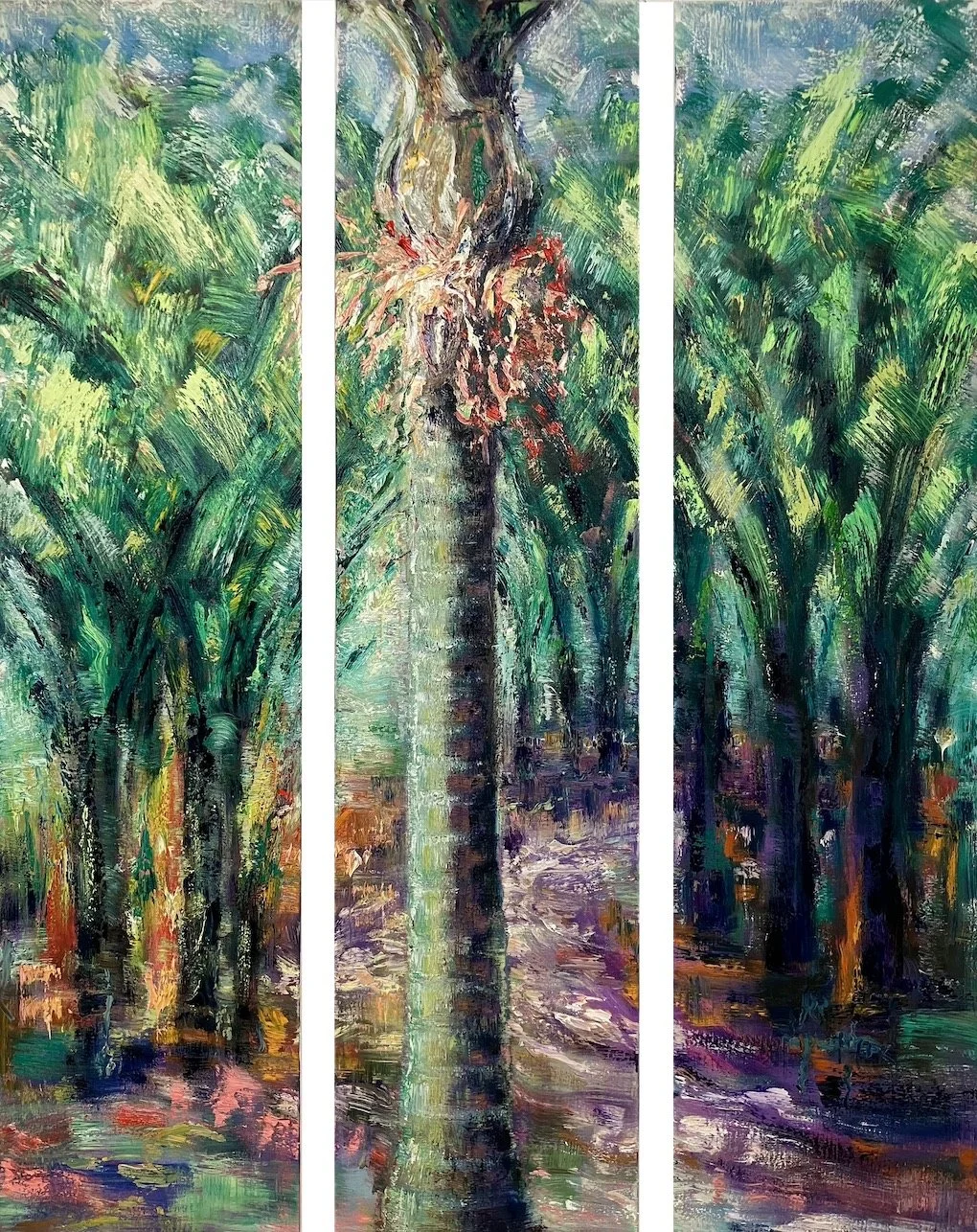   Beauty Abundance Tranquility   oil on canvas  122 x 31cm x3 (Triptych) &nbsp; &nbsp; &nbsp; &nbsp;    Enquire   