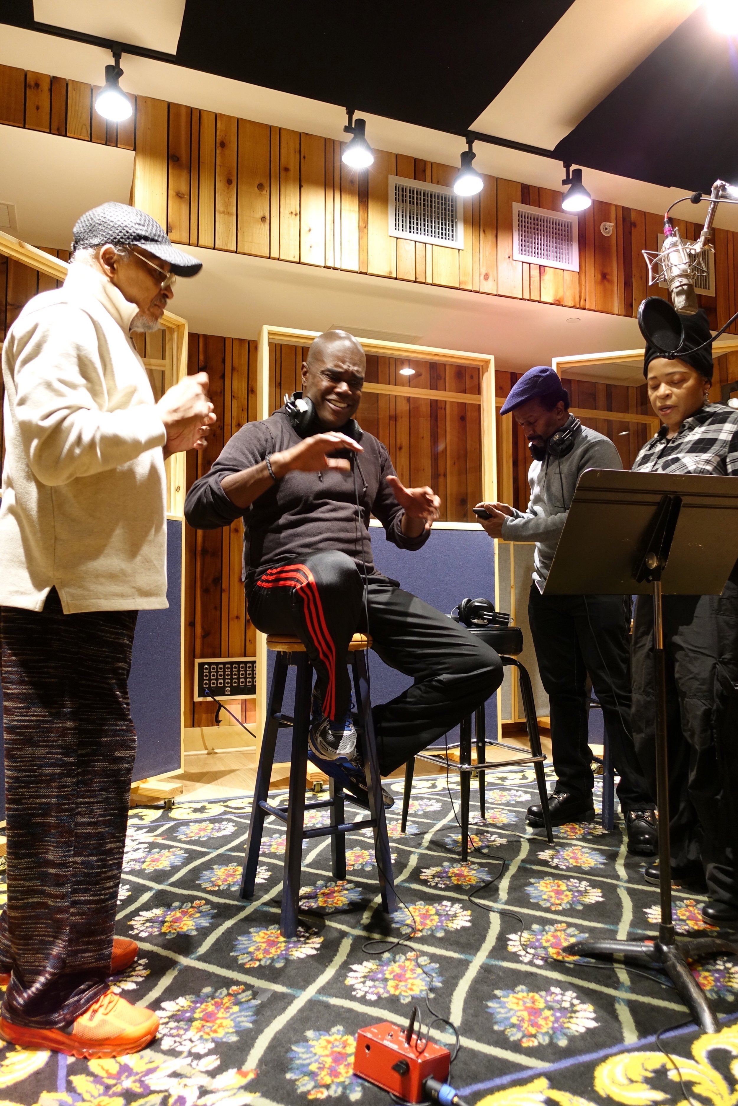 Mtume, Marlon Saunders, and Fonzi Thornton at Sounds on Sounds recording studio