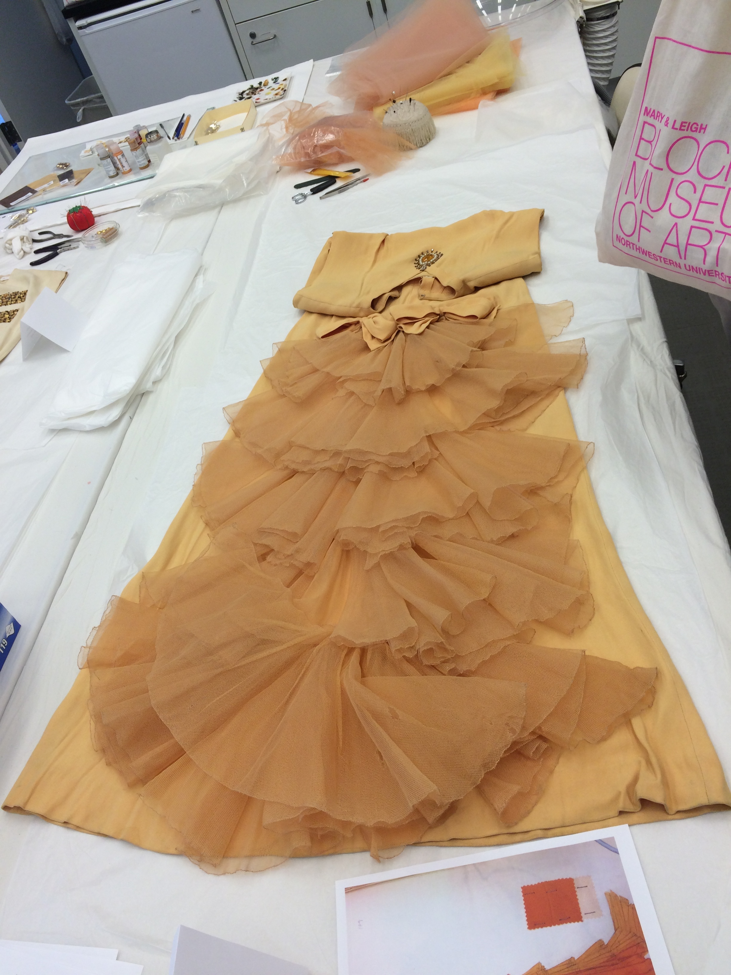  The elaborate tulle detail on the back of the dress also needed some reinforcement to be stable enough for display 