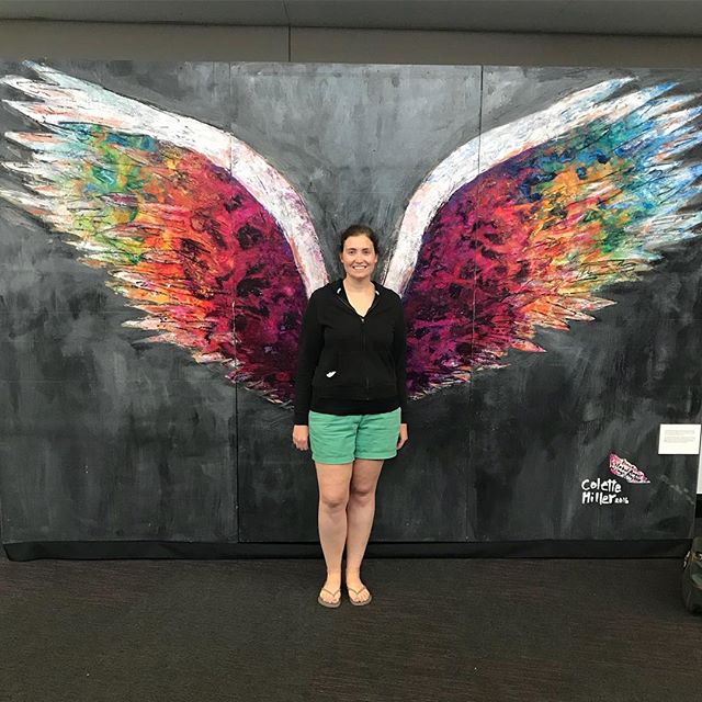 FINALLY got a chance to experience @colettemillerwings&rsquo;s gorgeous creation in person a few weeks ago and they were glorious! Colette, thank you for brightening my day! 
#colettemiller #colettemillerwings #latergram #GLYandM #streetart #wings