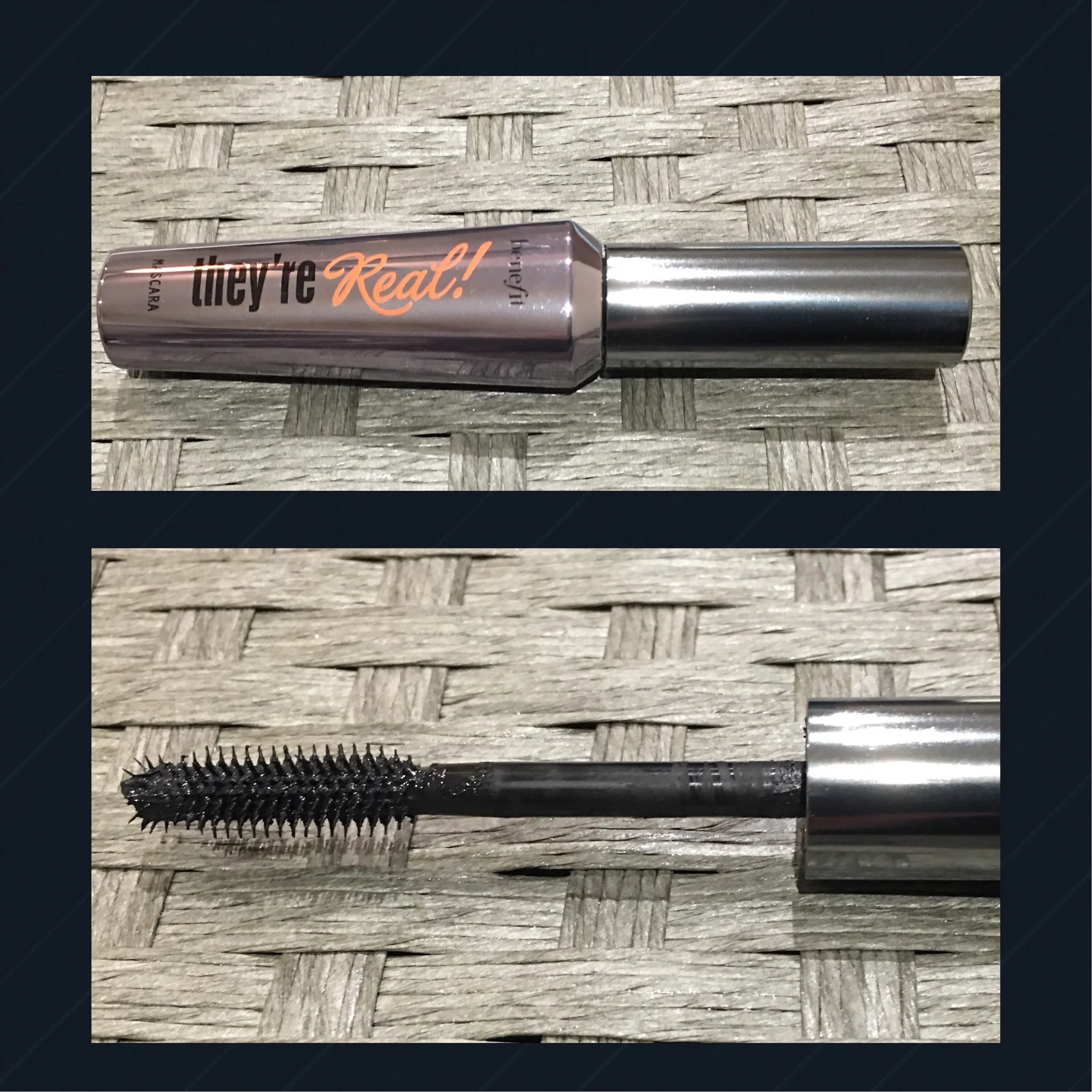    Benefit They're Real! Lengthening Mascara     Description:    A lengthening mascara that curls, volumizes, lifts, and separates lashes for an "out-of-here" look—now available in three vibrant shades.&nbsp; The specially designed brush features sta