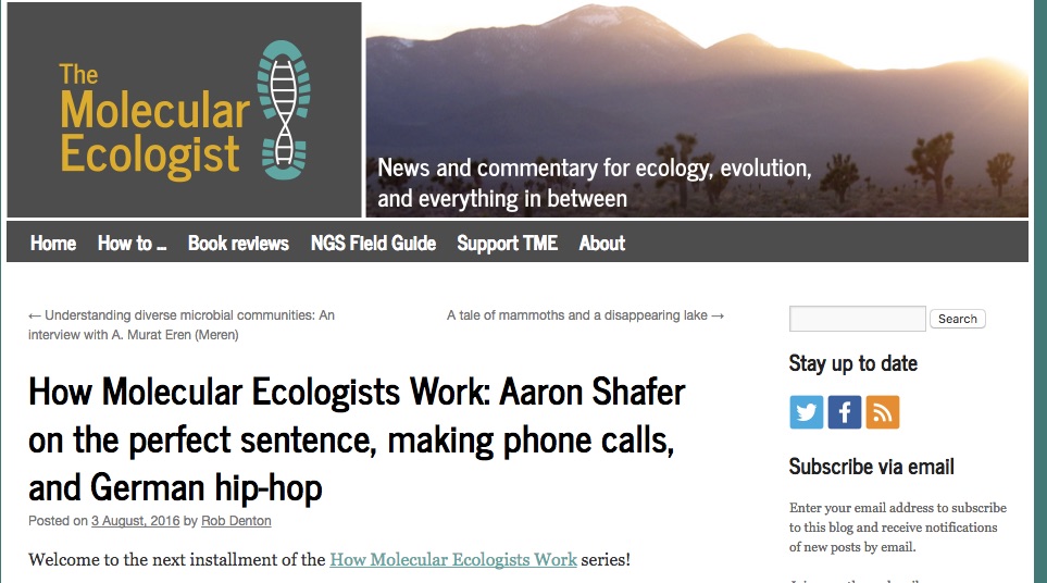 Read Aaron's interview at TME on how Molecular Ecologists work