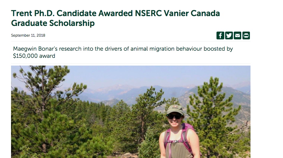 Read about Maegwin's Vanier scholarship!
