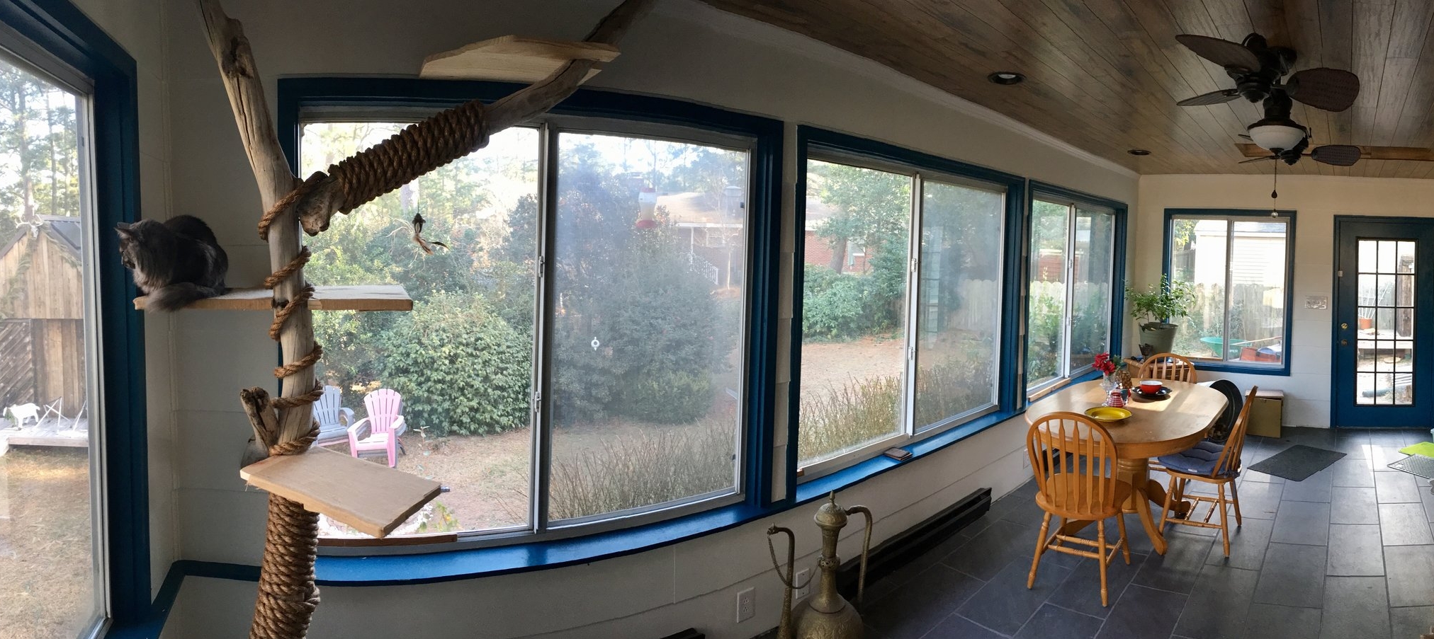Breakfast porch for visitors and play space for the locals.