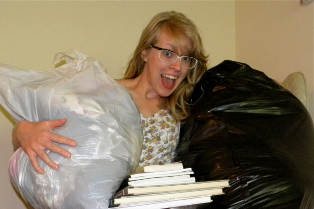 A good ol' photo from the archives of me wearing my romper while holding things I was getting rid of...including that precious other romper. I can't believe I'm saying this, but this photo feels very 2013.
