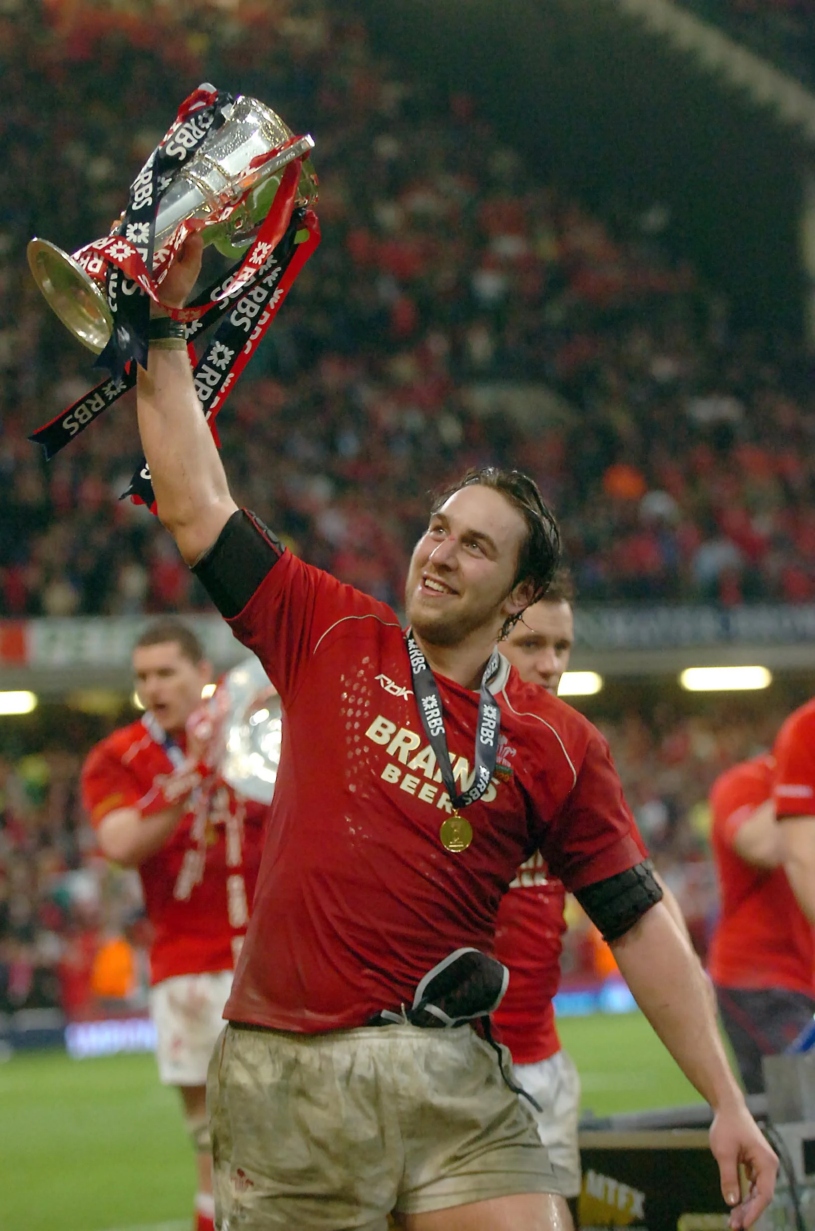 Wales captain Ryan Jones celebrates winning the RBS 6 Nations, Millennium Stadium, Cardiff.